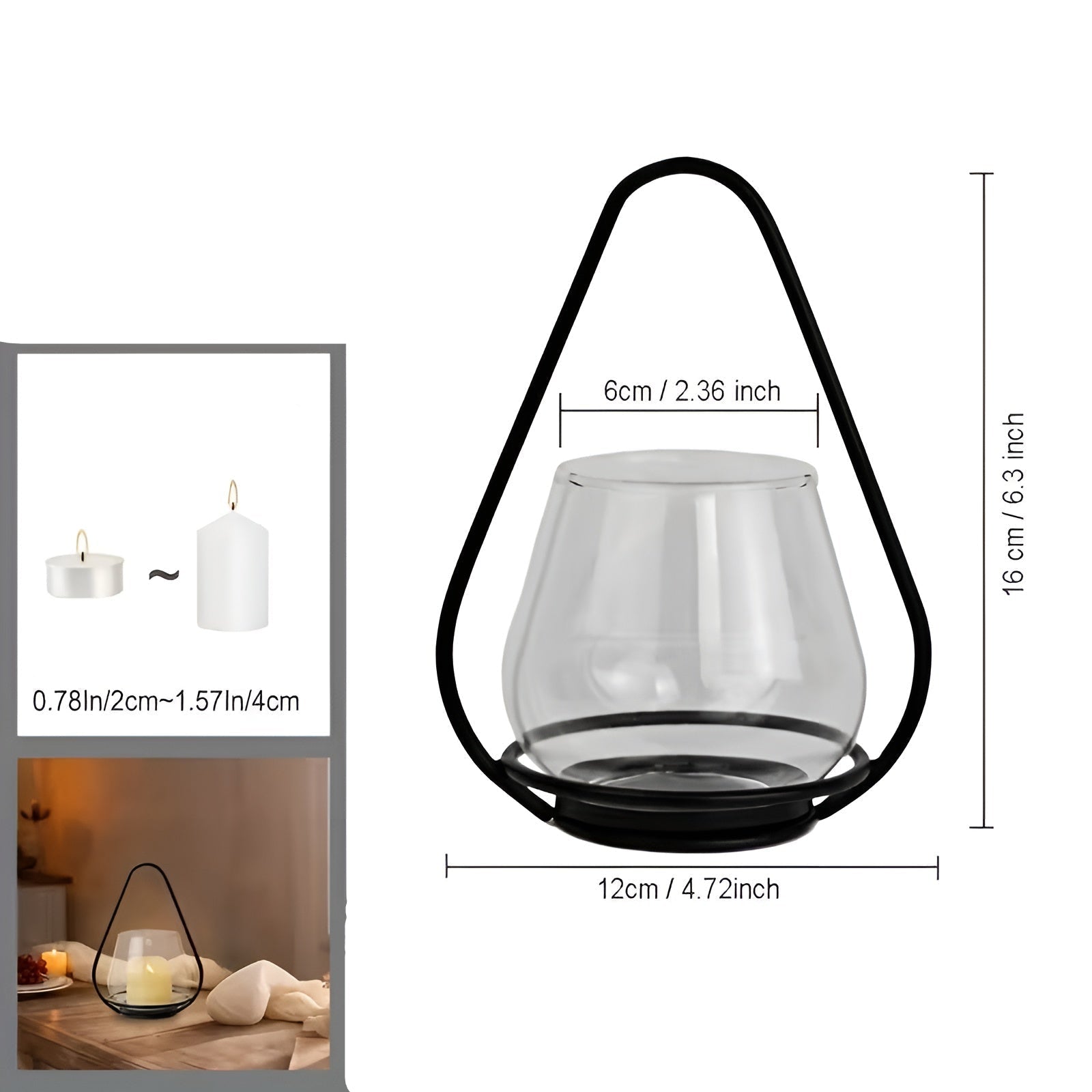 Hengende Svart Lyslykt i Metall – Klassisk Vintage-design | Dekorativ for Hjem og Uteområde