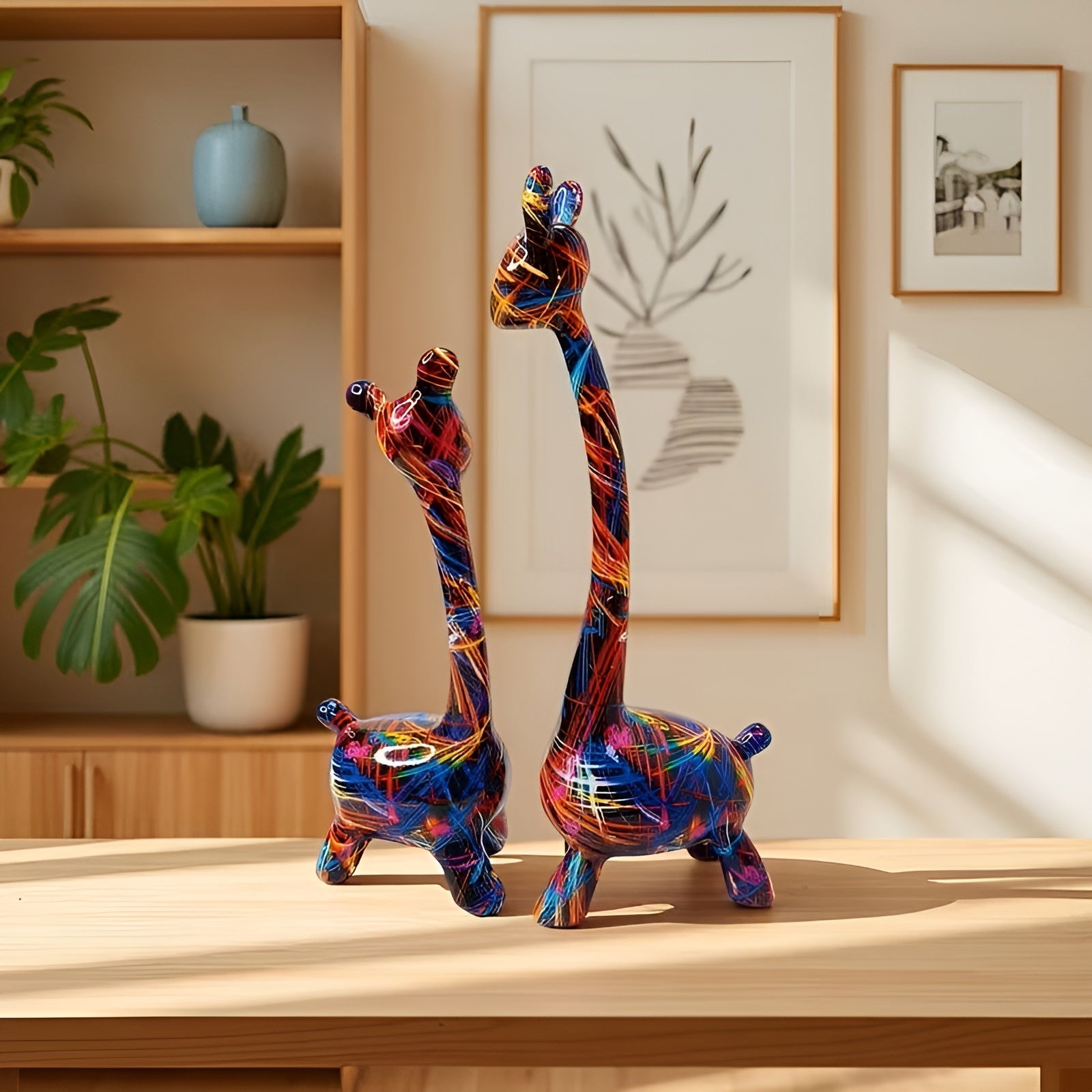 Fargerik Giraffigur – Kreativ Dyrepynt Av Harpiks | Dekorativ Og Moderne