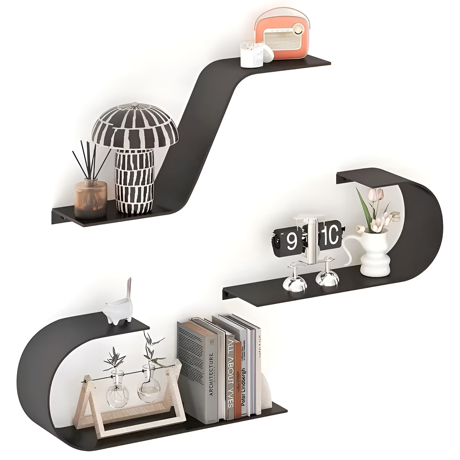 Svevende Vegghyller i Metall (3-pk) – Moderne og Ekstra Stabile | Perfekt for Stue og Kjøkken