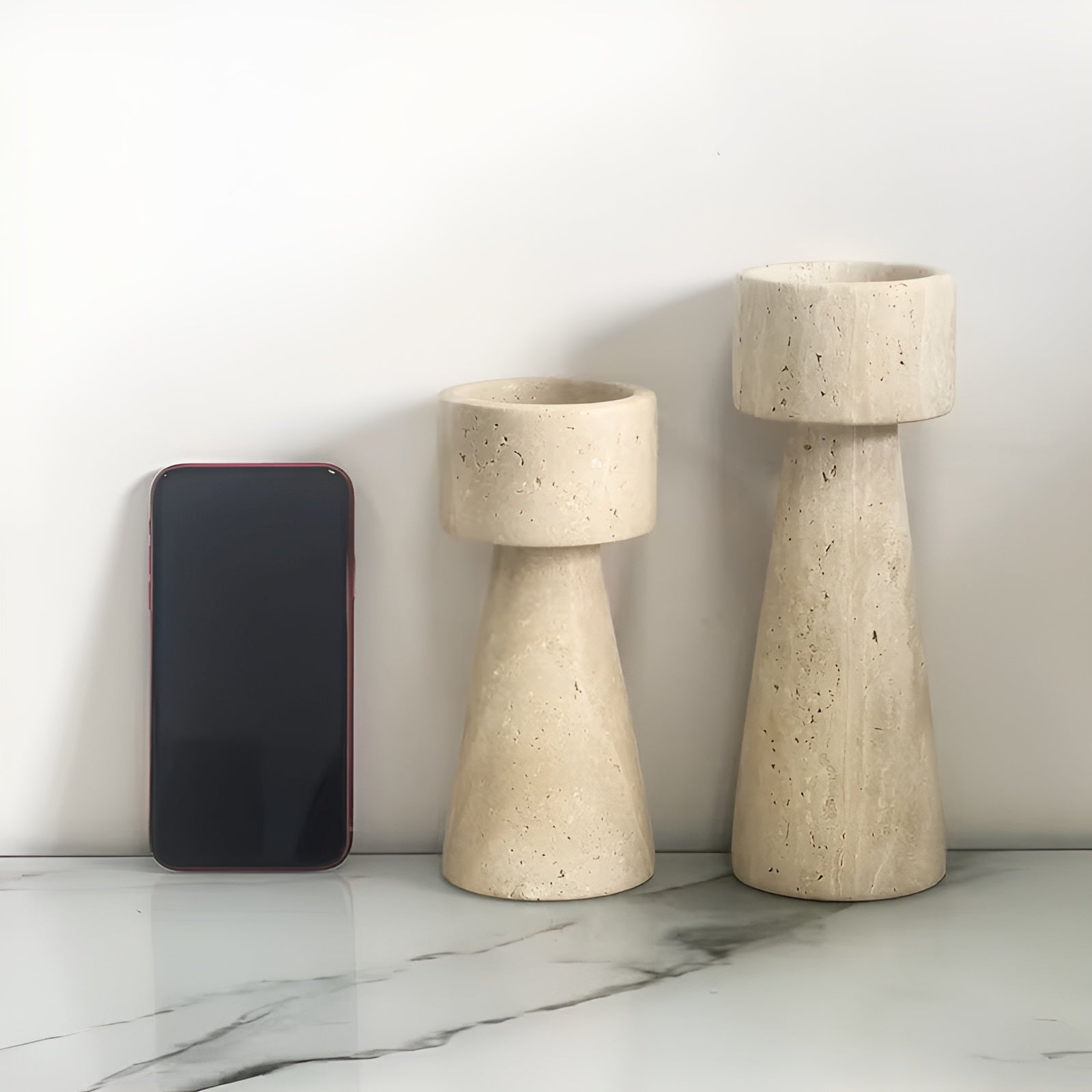 Marmorkerzenholder i Naturstein – Elegant og Dekorativ | Perfekt for Bord, Bryllup og Hjem