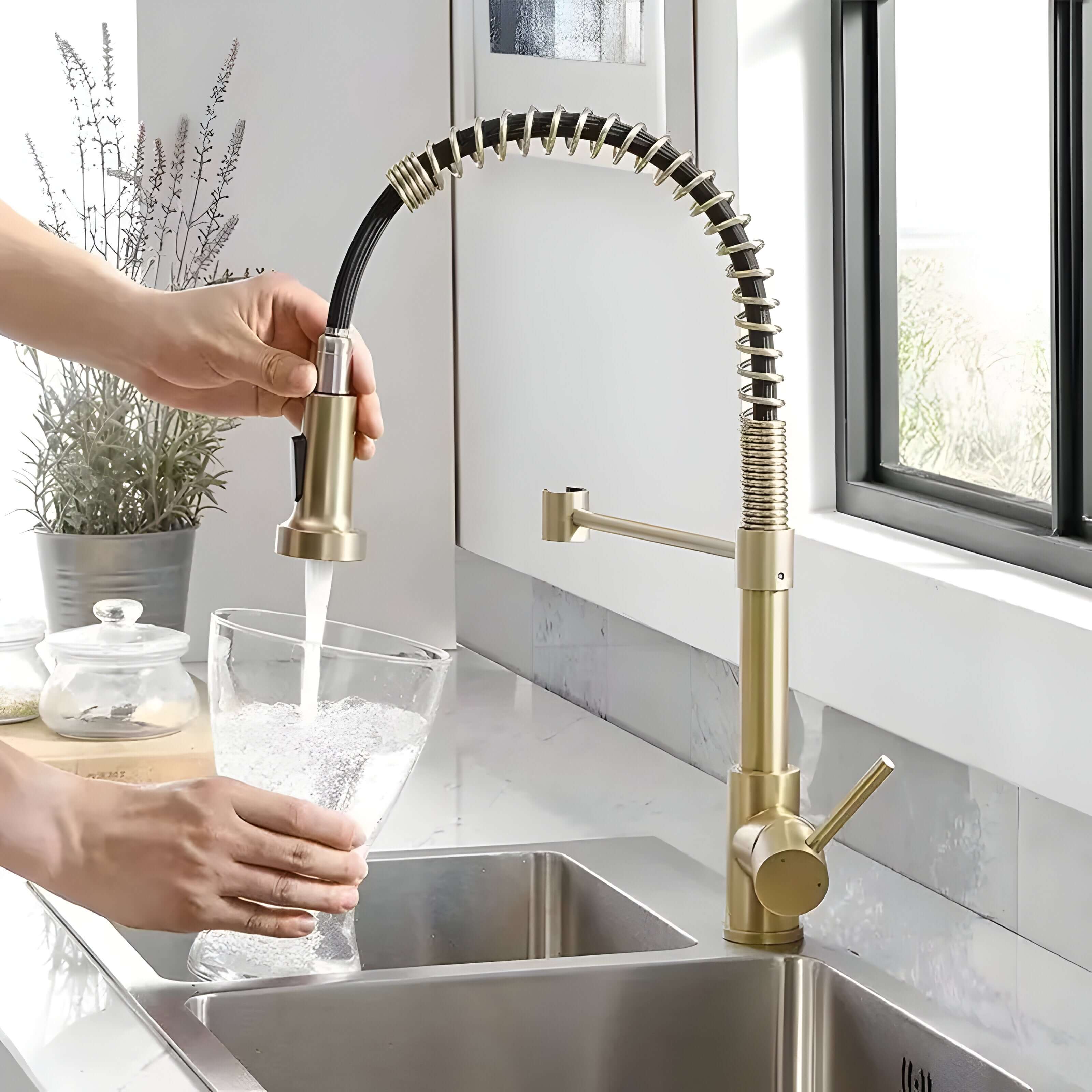 Rimelda – Kjøkkenkran med Utrekkbar Sprøyte (Børstet Stål)