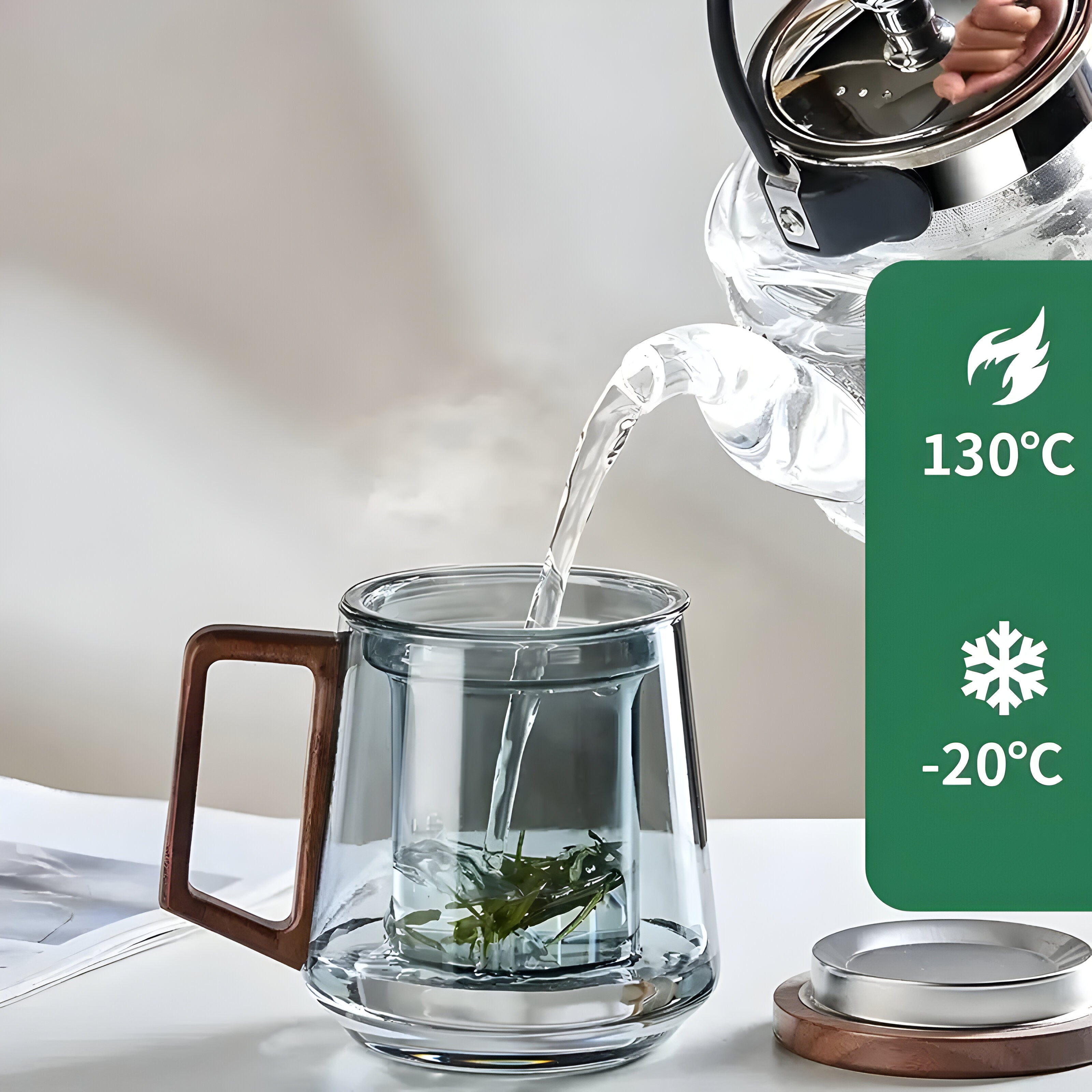 Hitzebeständige Glasteetasse- Premium Tepotte for Hjem og Kontor med Filter og Lokk