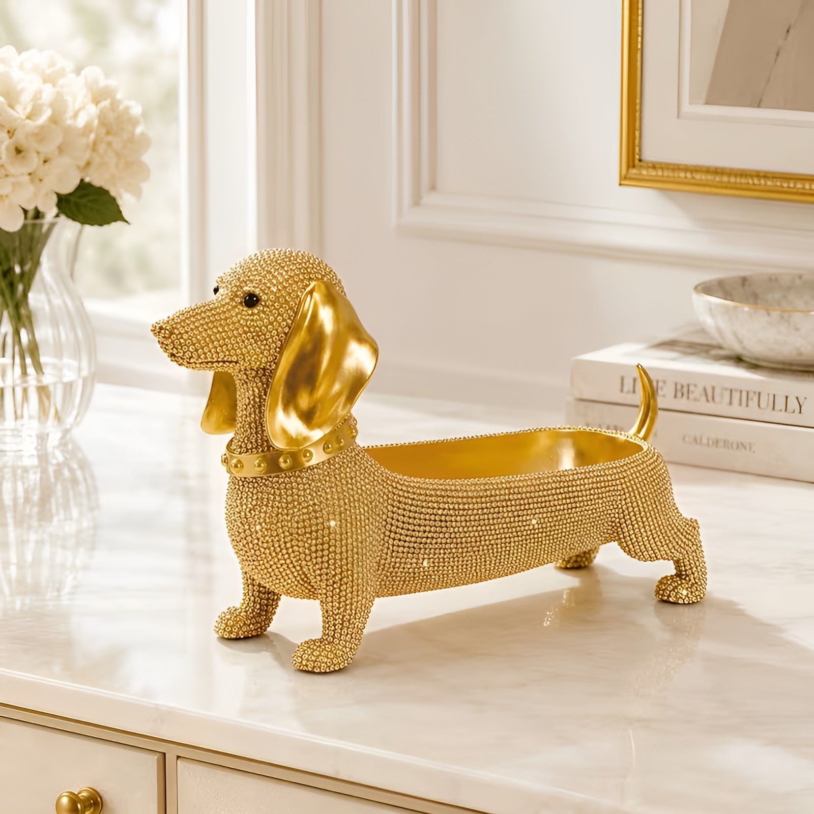 Skrivebordsorganiserer I Dachshundform – Dekorativ Figur Med Penneholder Til Kontoret Og Hjemmekontoret