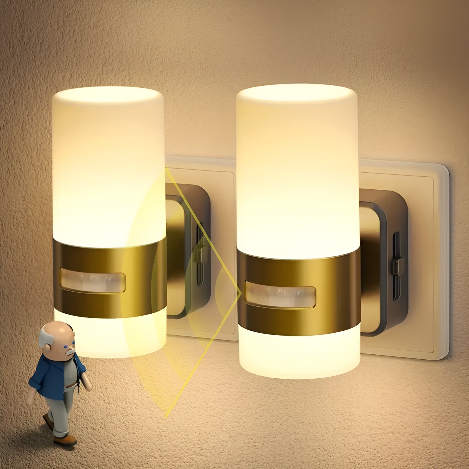 2-pakning LED Nattlamper – Med Bevegelsessensor | Moderne Veggbelysning i Svart og Kobber