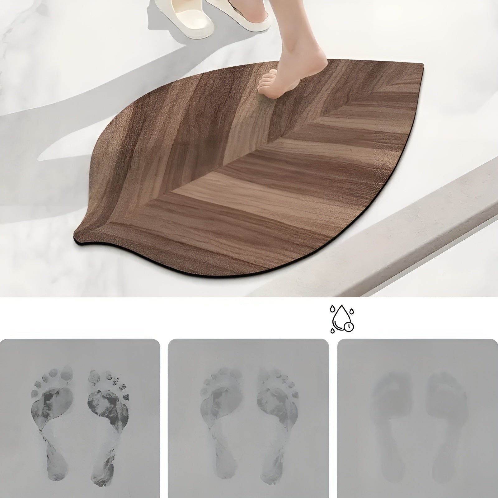 Baderomsmatte i Bladform – Vannabsorberende og Sklisikker | Hurtigtørkende Teppe for Dusj og Vask
