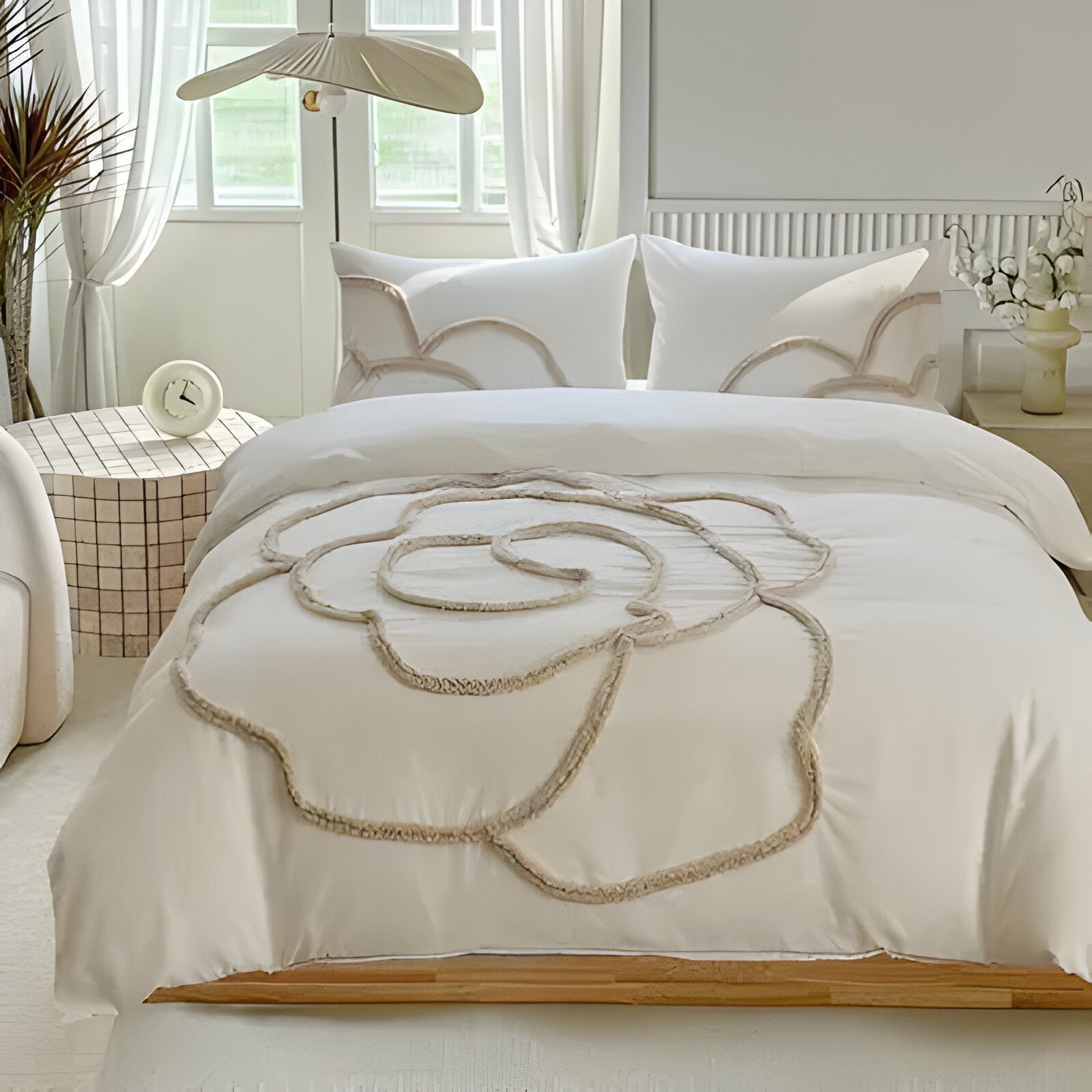 Lysdra – Sengetøysett I Tuftet Bomull Med Blomsterdesign
