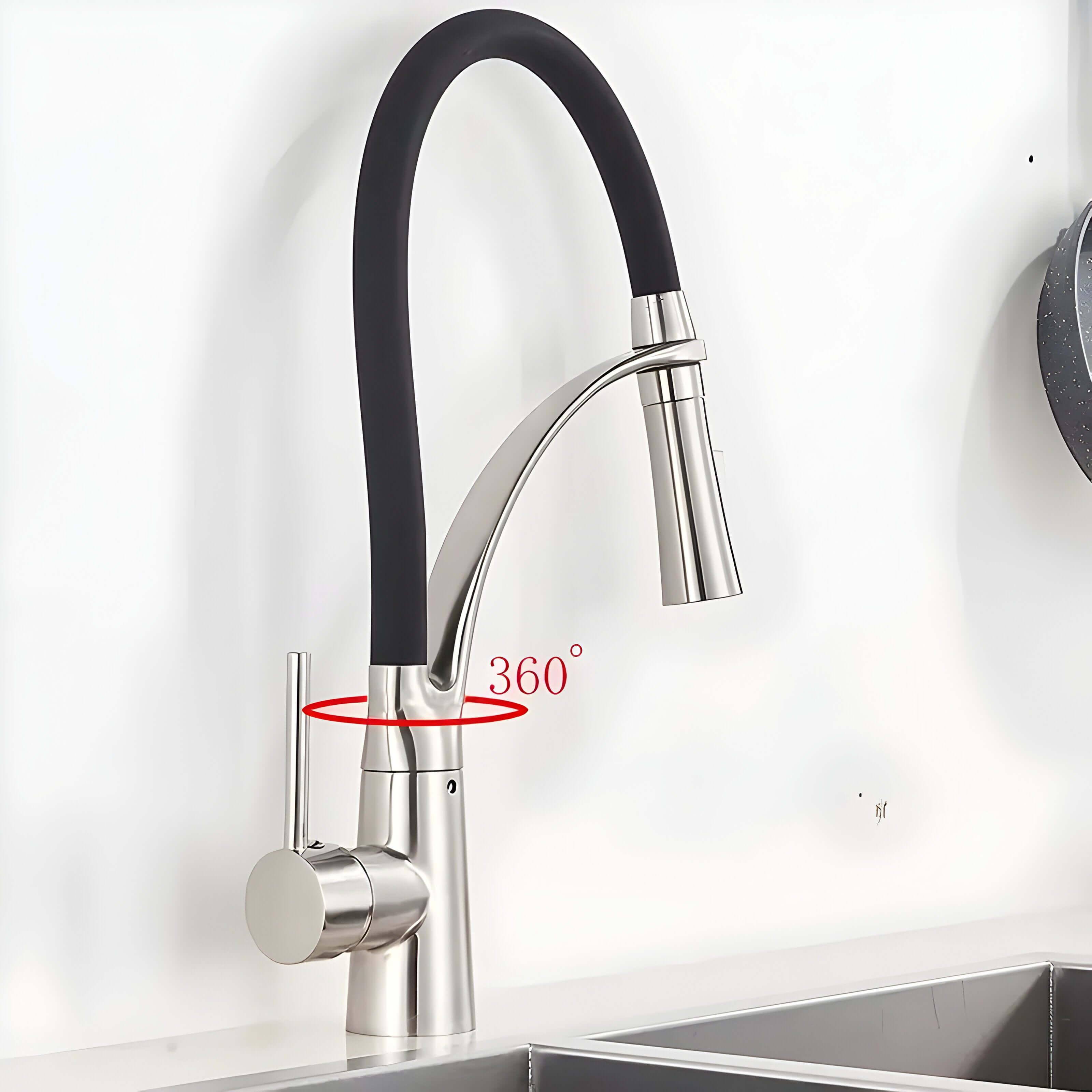 Rustfritt Stål Kran - 360° Kjøkkenkran Med Uttrekkbar Dusj Og Uttrekkbar Tut