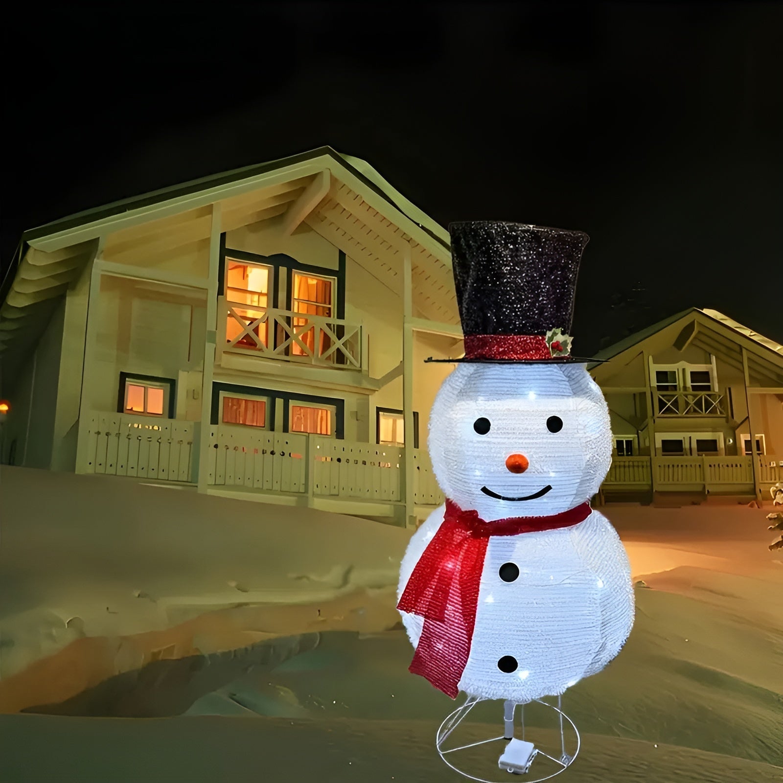 Opplyst Snømann med Hatt og Skjerf – Sammenleggbar Metalllykt | Stemningsfull Juledekorasjon for Inne og Hage