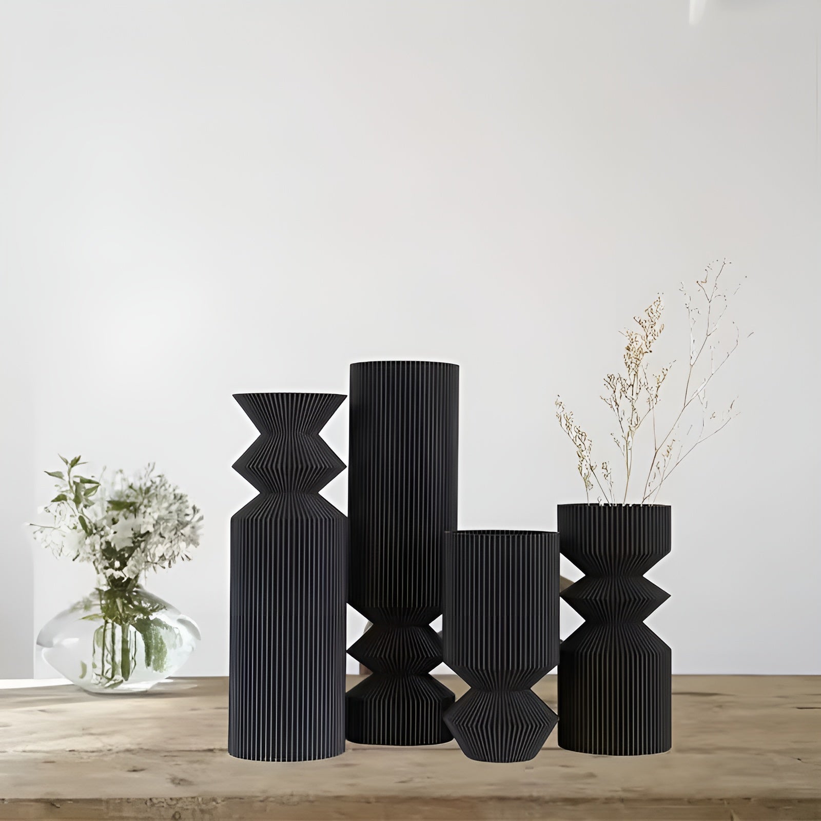 Vasesett i Art Deco-stil (4 deler) – Elegant og Dekorativt | Perfekt for Tørkede Blomster og Interiør