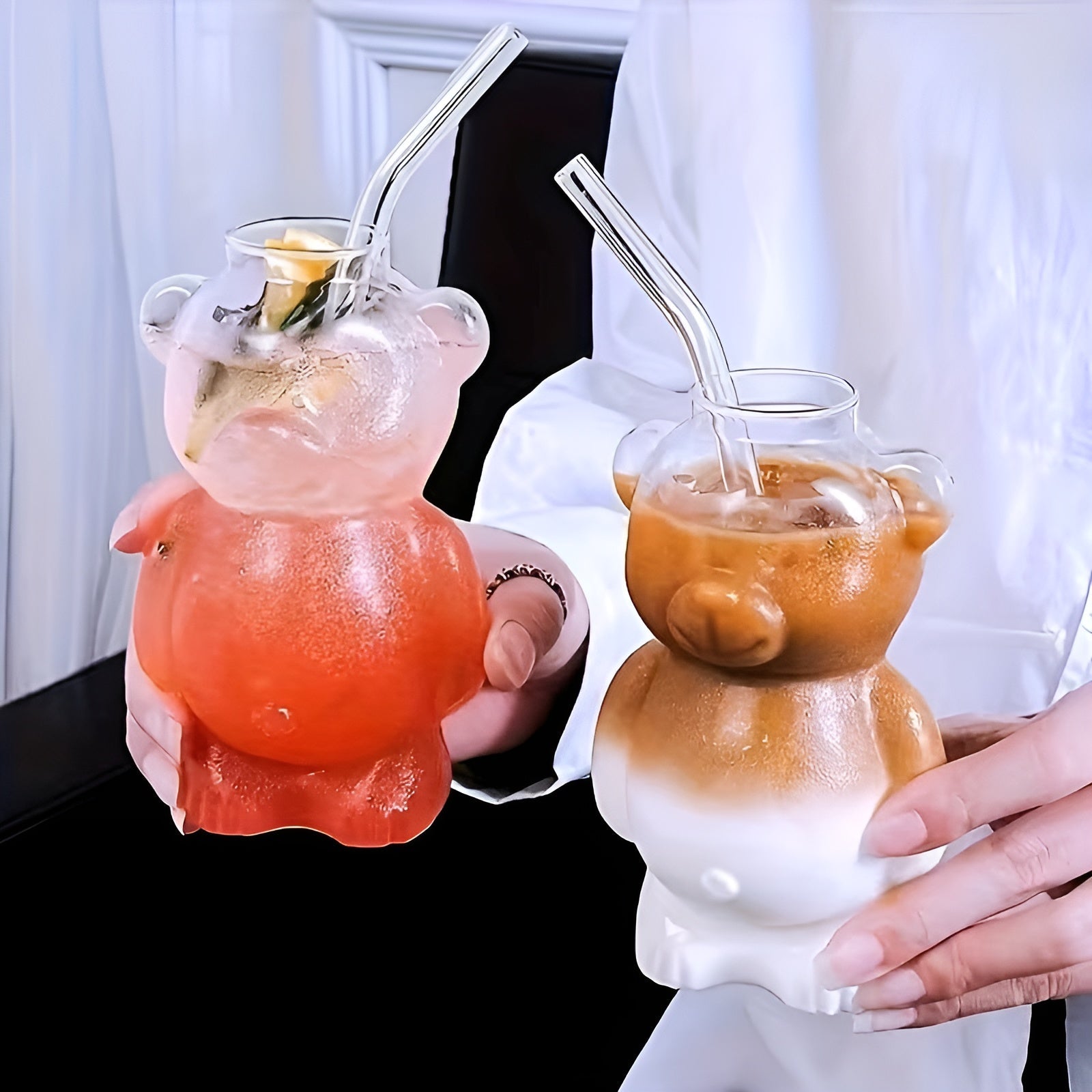 Bjørn Glassbeger Sett (2 Deler) – Søtt Design I Borosilikatglass | Med Glassstrå For Kaffe Og Cocktailer