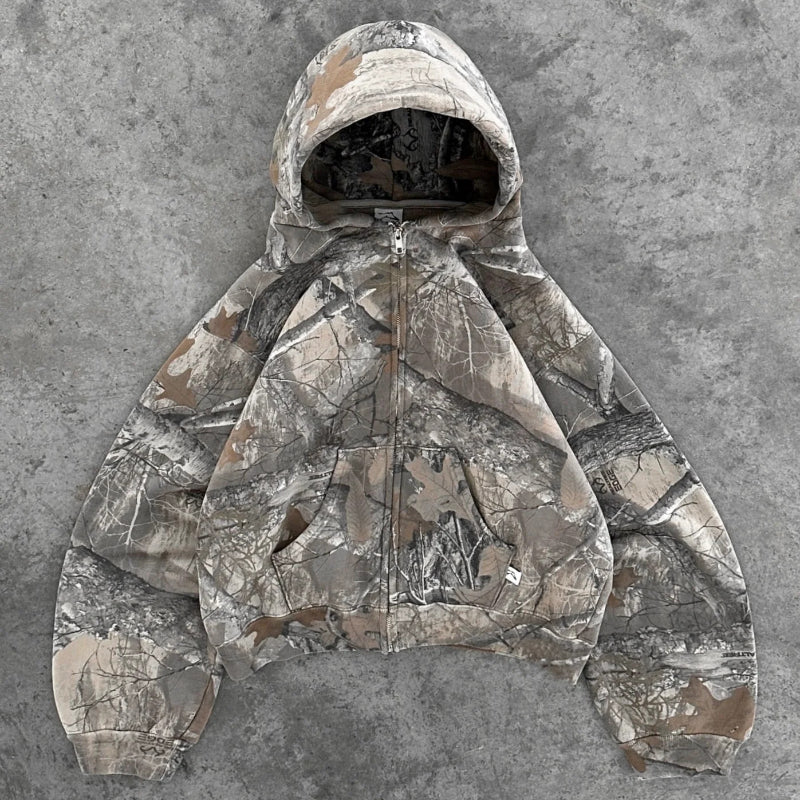 Isolert fleece camo-hettegenser – frontvisning