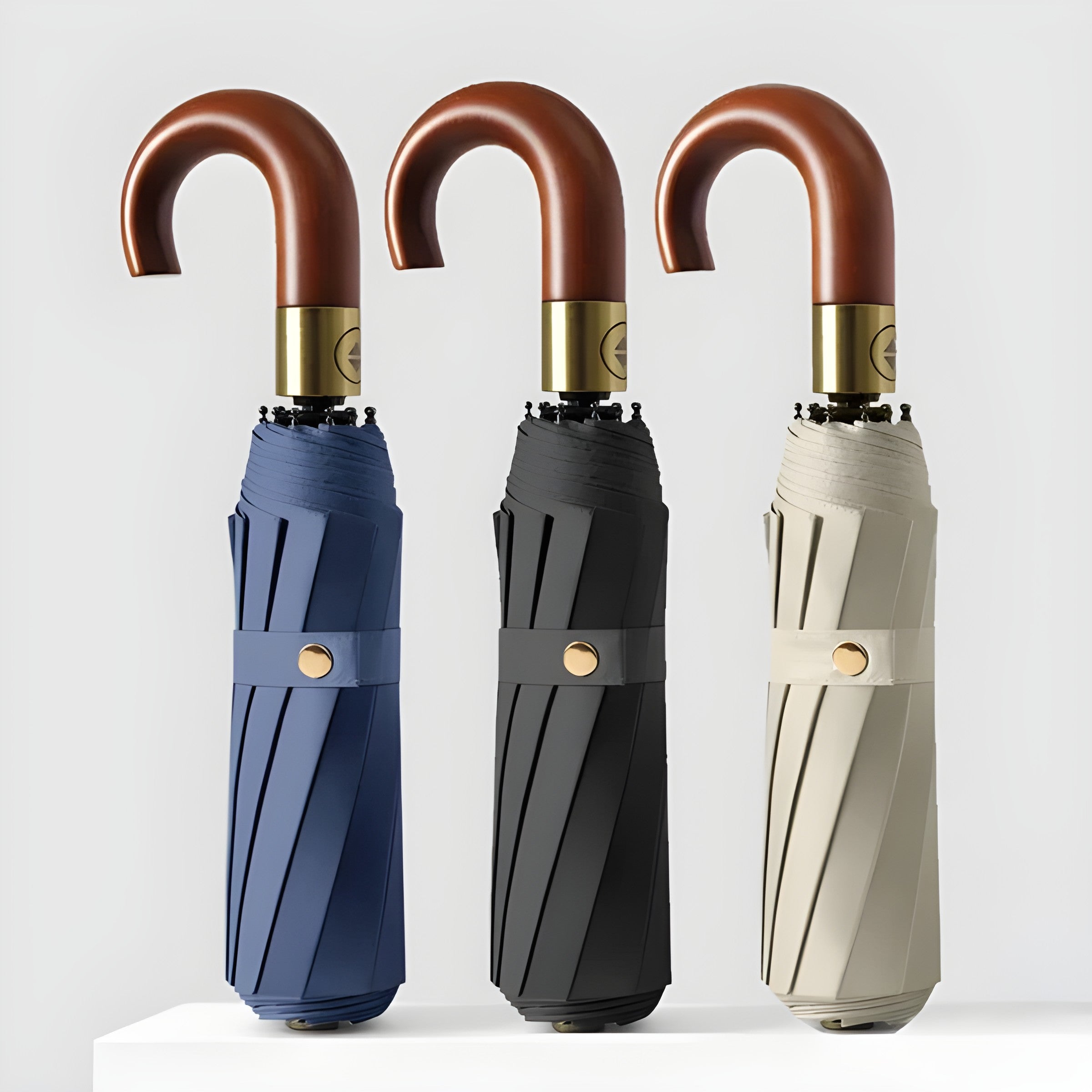 Automatisk Sammenleggbar Paraply – Trehåndtak, Vindbestandig Design | 106 cm
