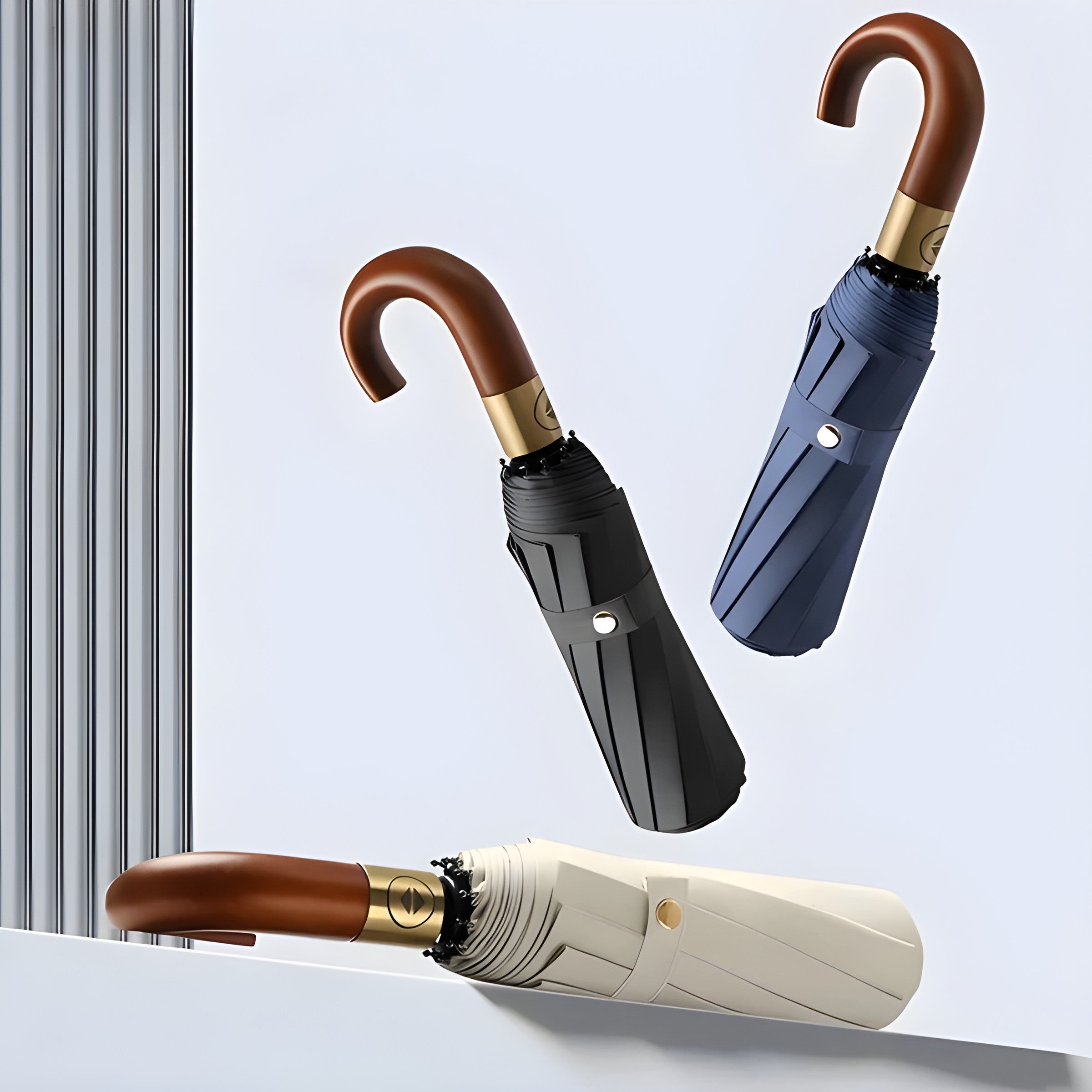 Automatisk Sammenleggbar Paraply – Trehåndtak, Vindbestandig Design | 106 cm