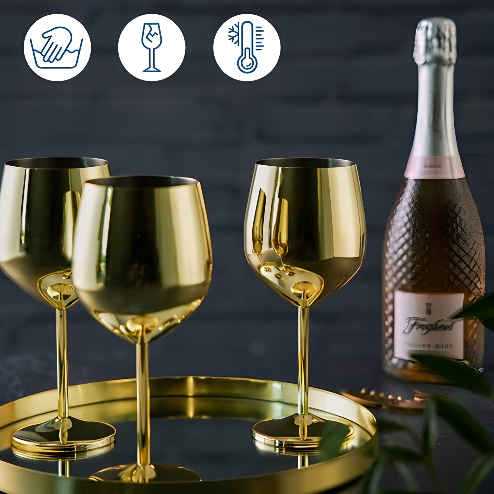 Vinglass I Rustfritt Stål Med Gullfinish – Elegante Glass Til Vin Og Spesielle Anledninger