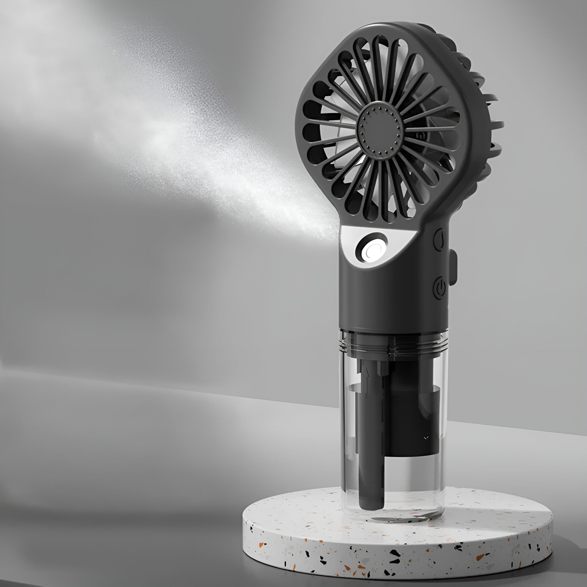 Kompakt Håndvifte Med Sprayfunksjon – Usb-oppladbar Minivifte Med Vannbeholder Og 4 Hastighetsinnstillinger