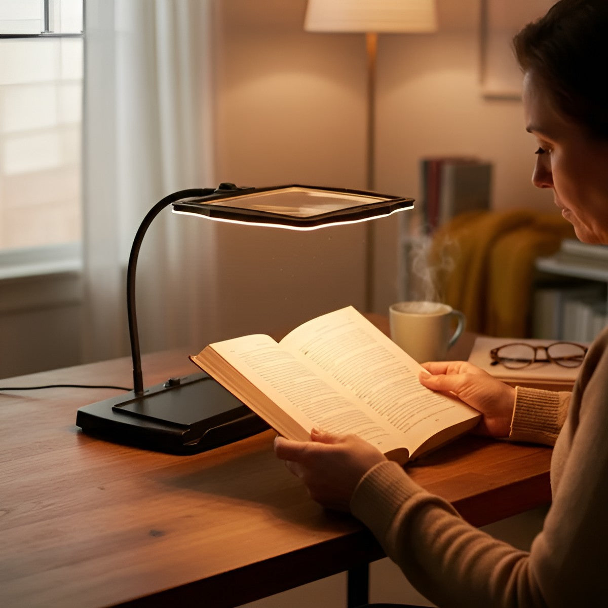 Fleksibel Skrivebordslampe – Innebygd Forstørrelsesglass og LED-lys | Perfekt for Lesing og Hobbyarbeid