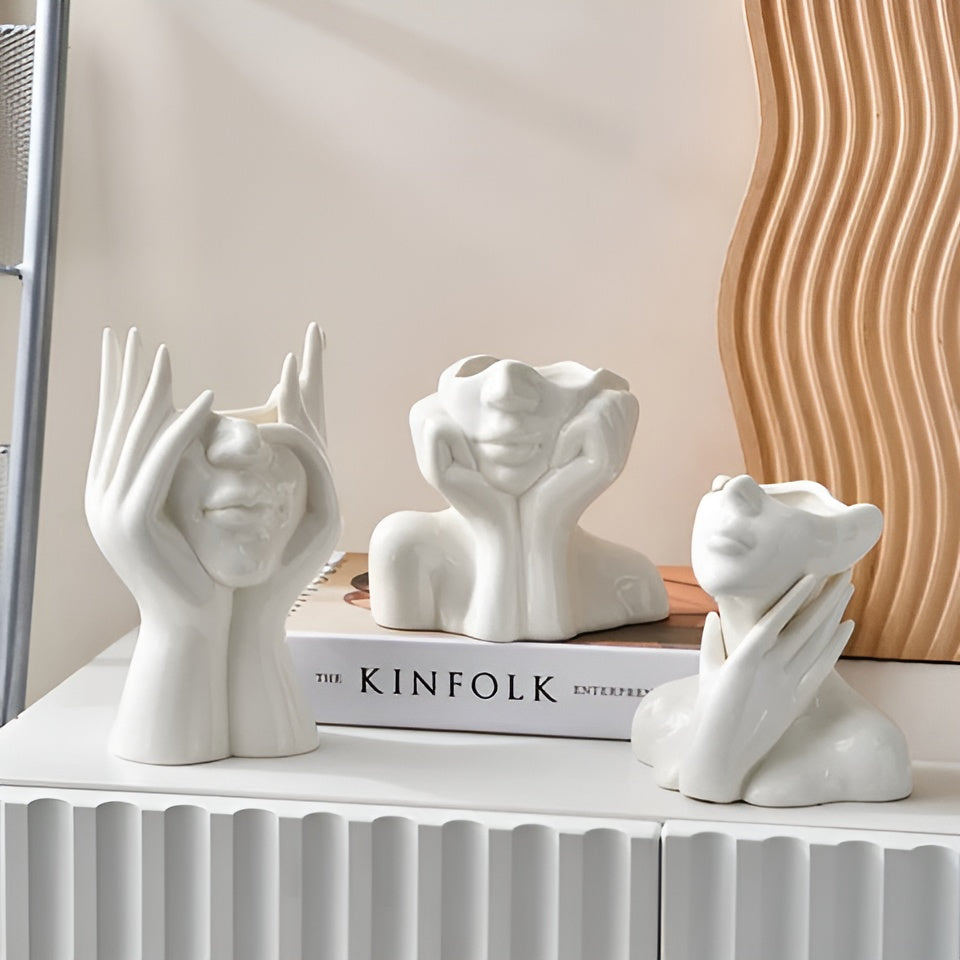 Keramikkvase Med Ansiktsmotiv – Dekorativ Og Elegant | Perfekt For Bord Og Sidebord - Vaser