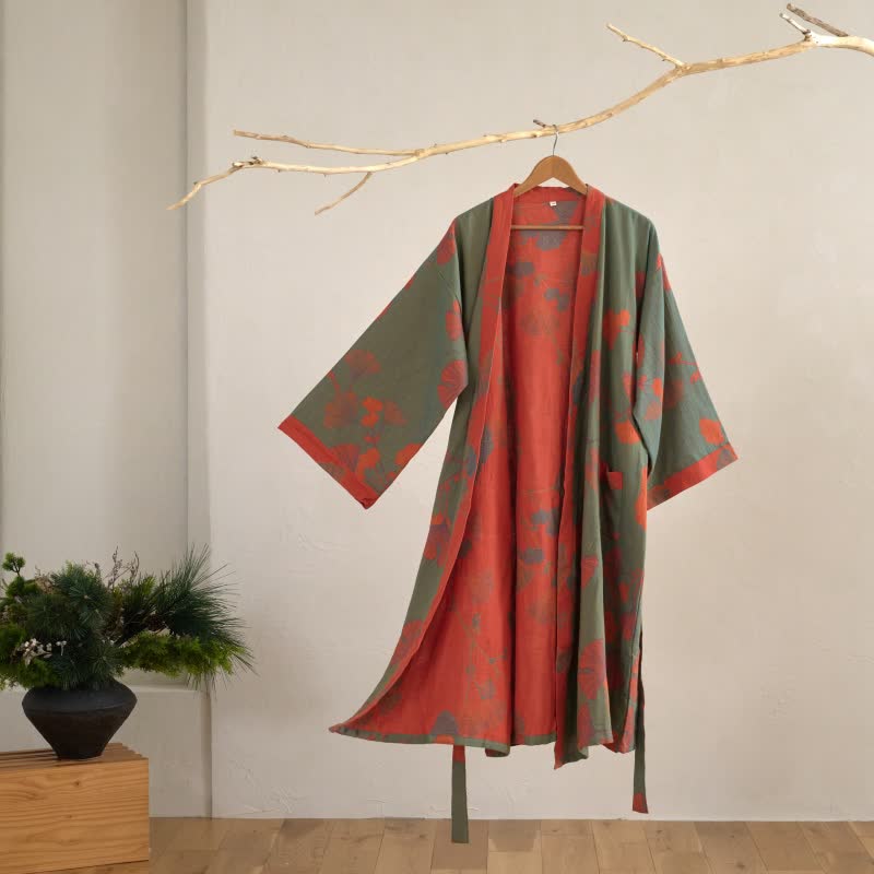 Kimono-badekåpe i bomull, sidevisning