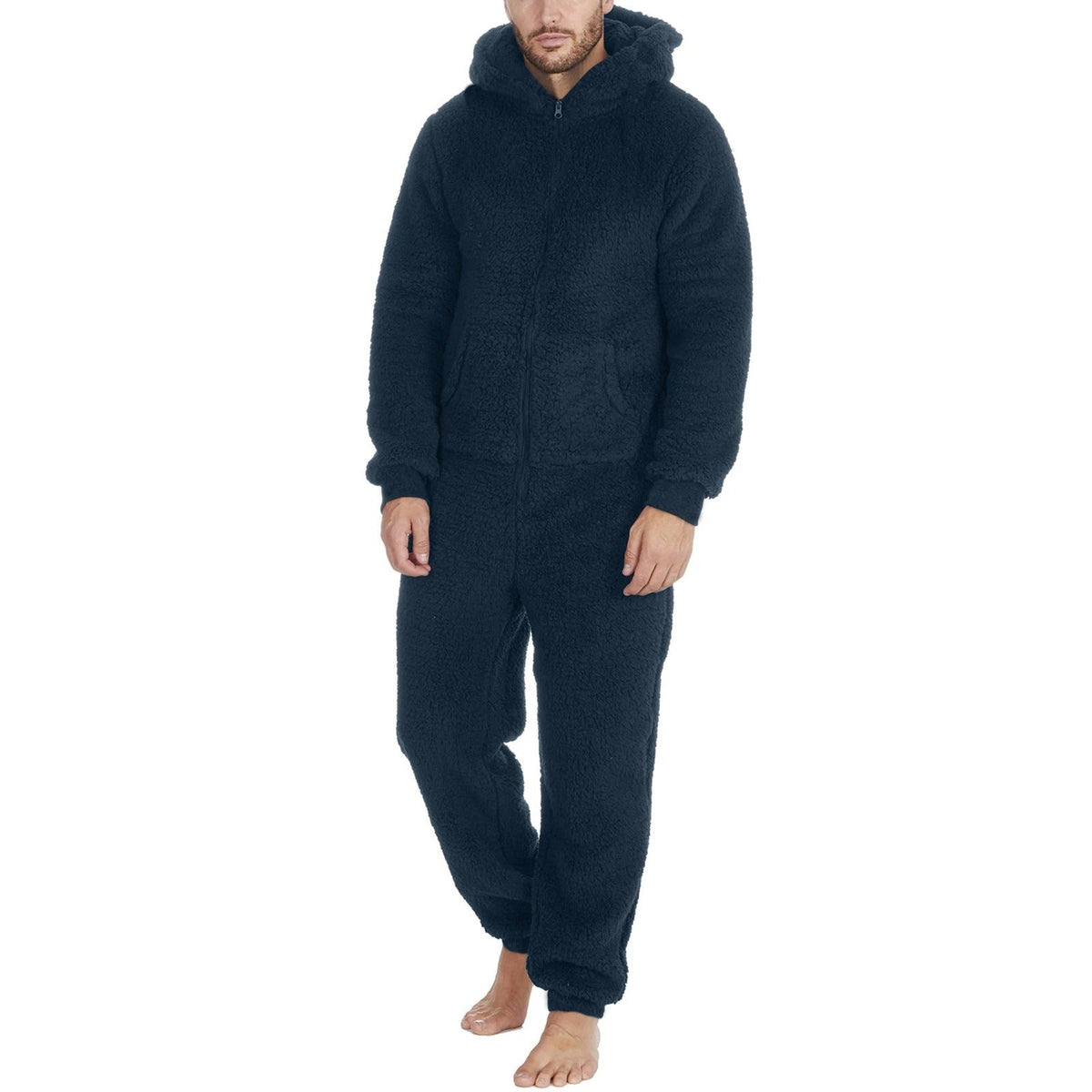 Myk teddyfleece onesie for menn vist forfra