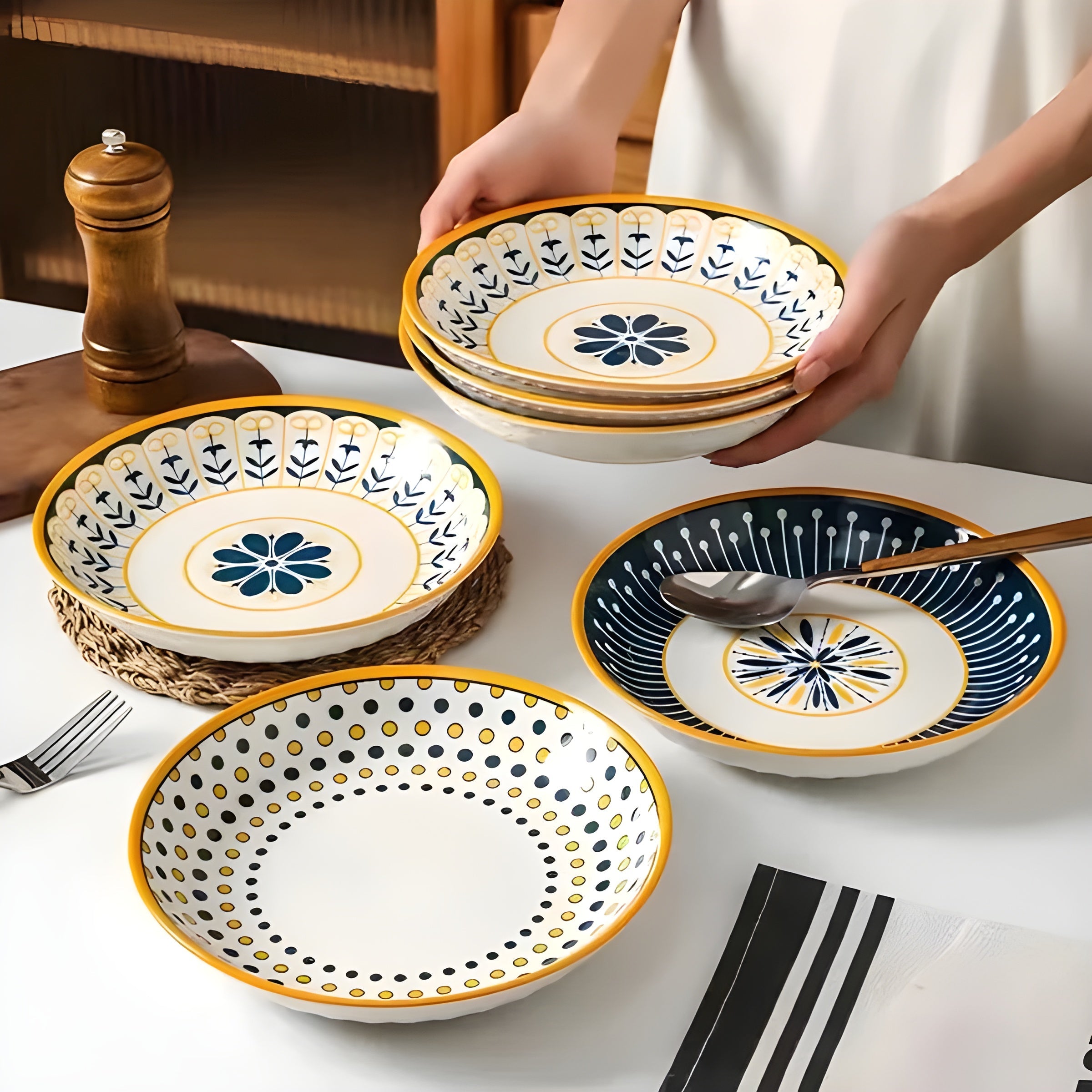 Håndmalt Porselensfat-sett – Elegant Og Dekorativt | Perfekt Til Hverdagsbruk Og Spesielle Anledninger