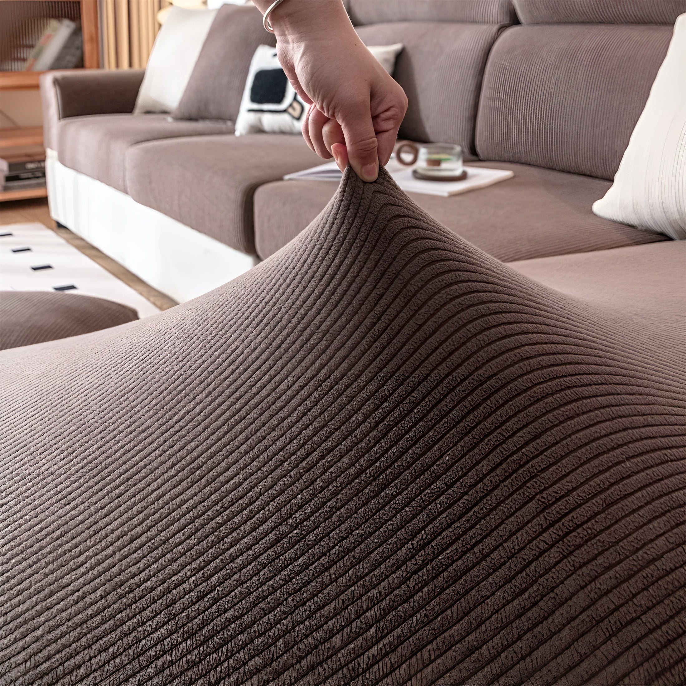 Sofatrekk i Kordfløyel – Mykt, Tøyelig og Slitesterkt | Vertikalt Stripemønster