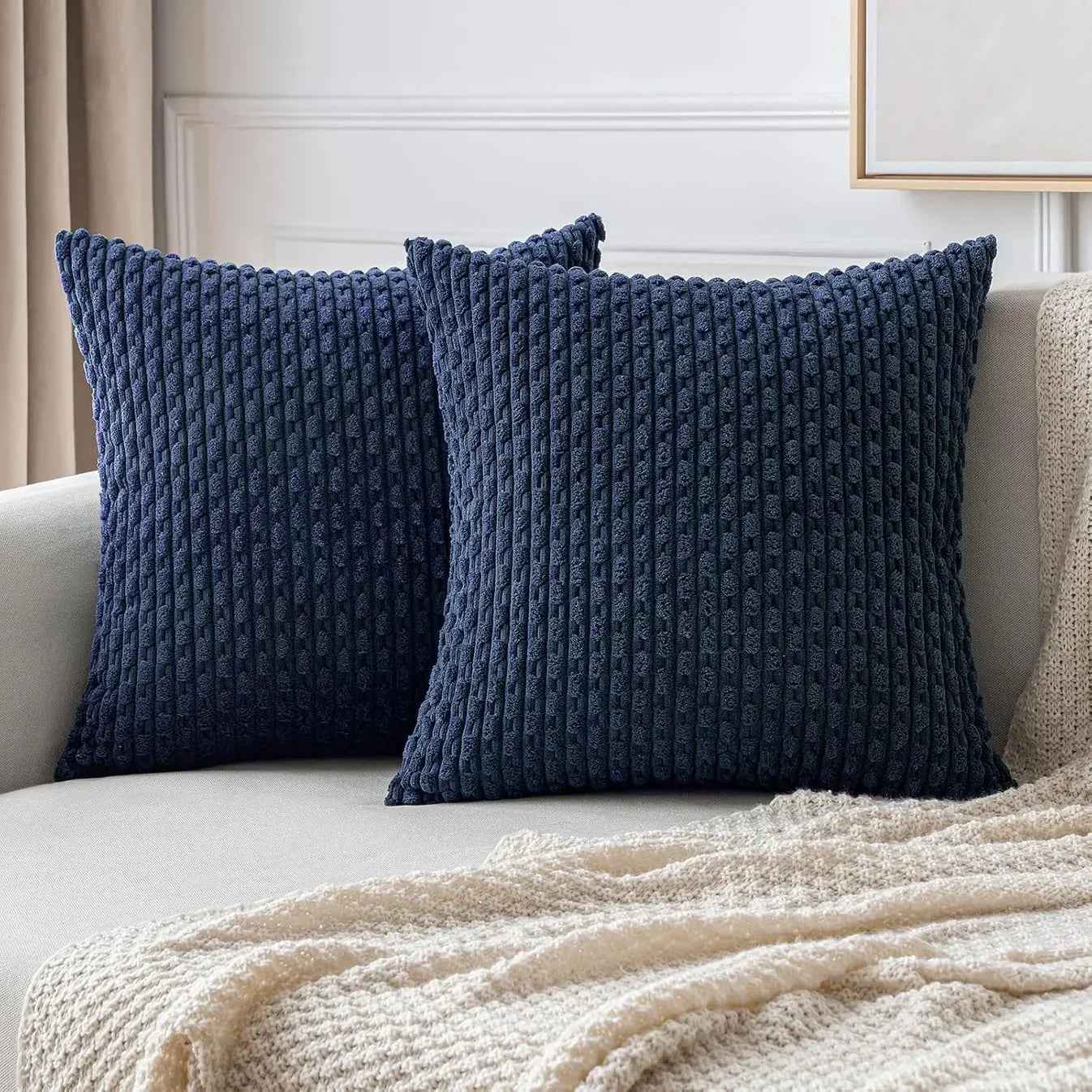 Ribbet Putetrekk i Fløyel – Mykt og Koselig | Dekorativt for Sofa og Seng - Blå / 40x40cm - Pynteputer