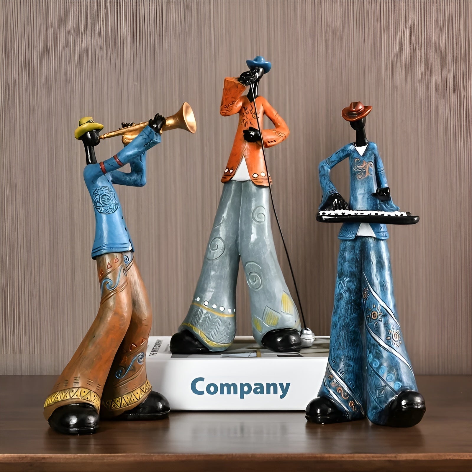 Jazzband-figur I Harpiks – Dekorativ Figur I Vintage Musikkstil