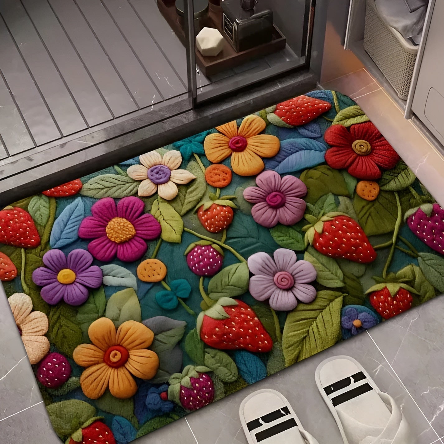 3D Blomstermatte – Sklisikkert Teppe med Kasjmirfølelse | Perfekt til Gang og Bad