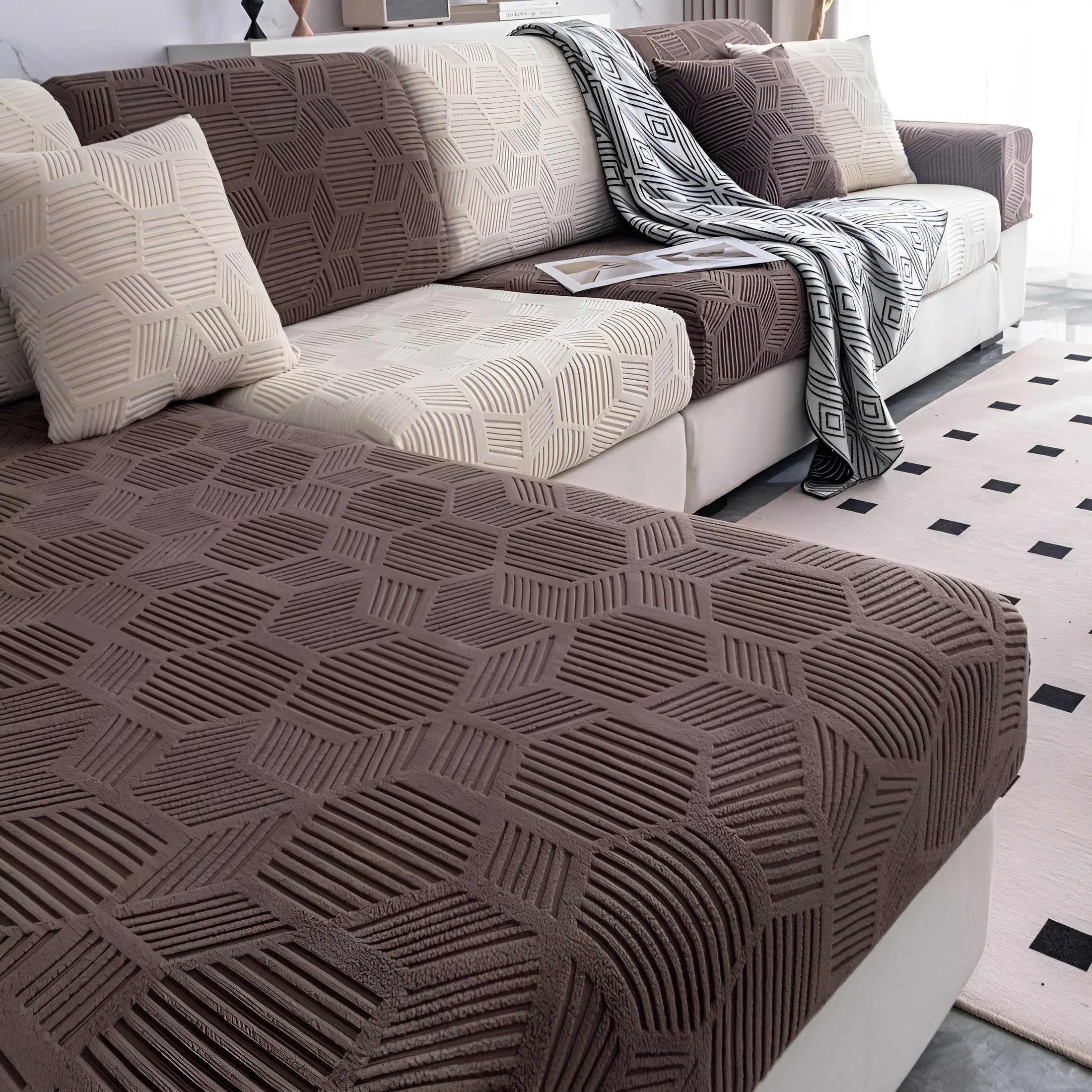 Jacquard Sofaüberwurf mit geometrischem Muster – Weich & Haustierfreundlich | Perfekt zum Schutz und für gemütliche Wohnräume