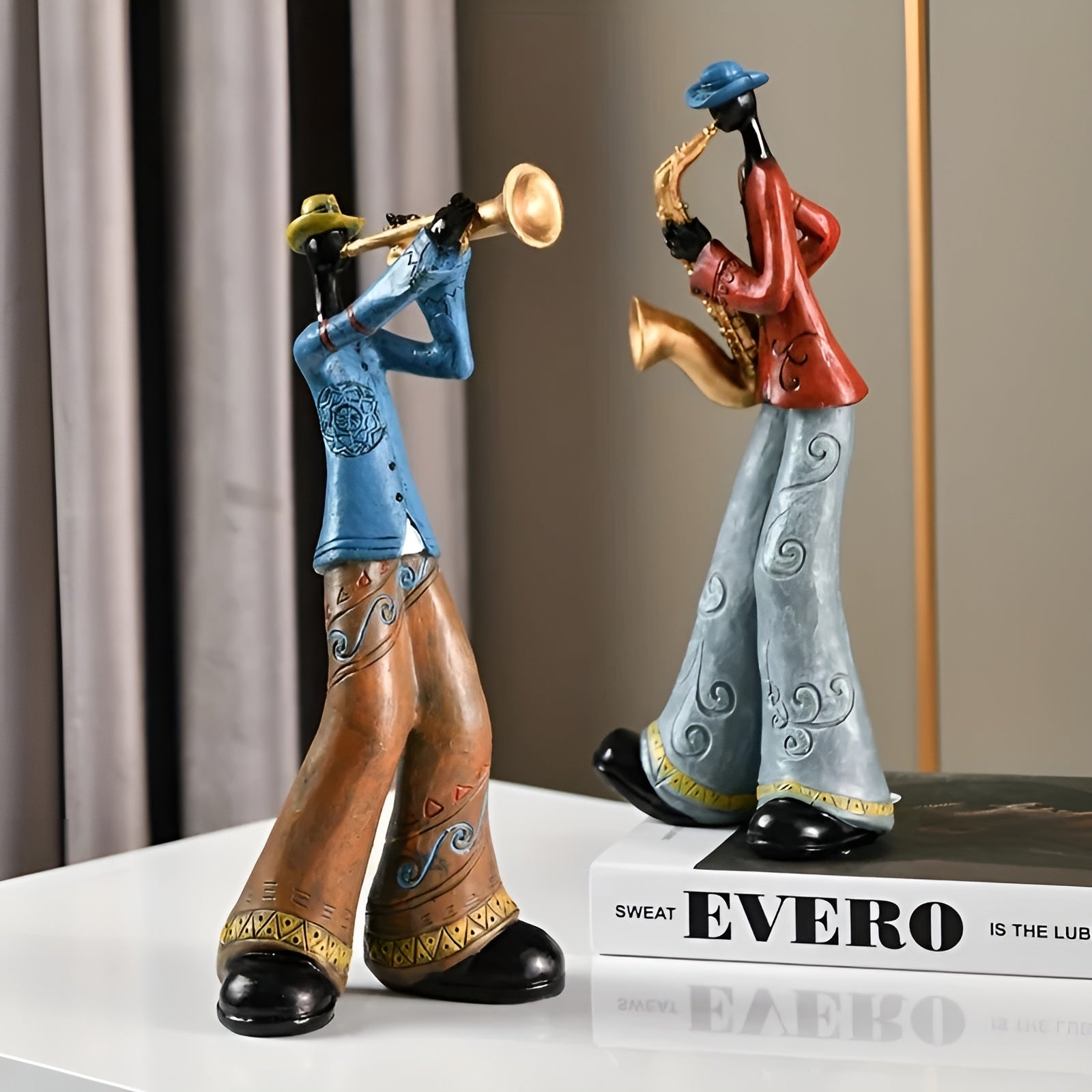 Jazzband-figur I Harpiks – Dekorativ Figur I Vintage Musikkstil