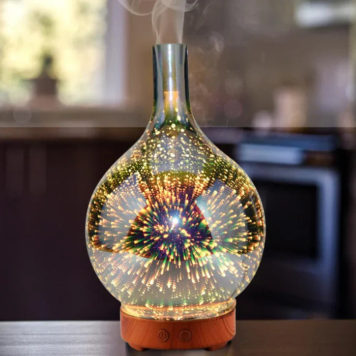 Aroma Diffusor Med 3d-glassdesign - Led-fargeendring Og Duftoljefunksjon