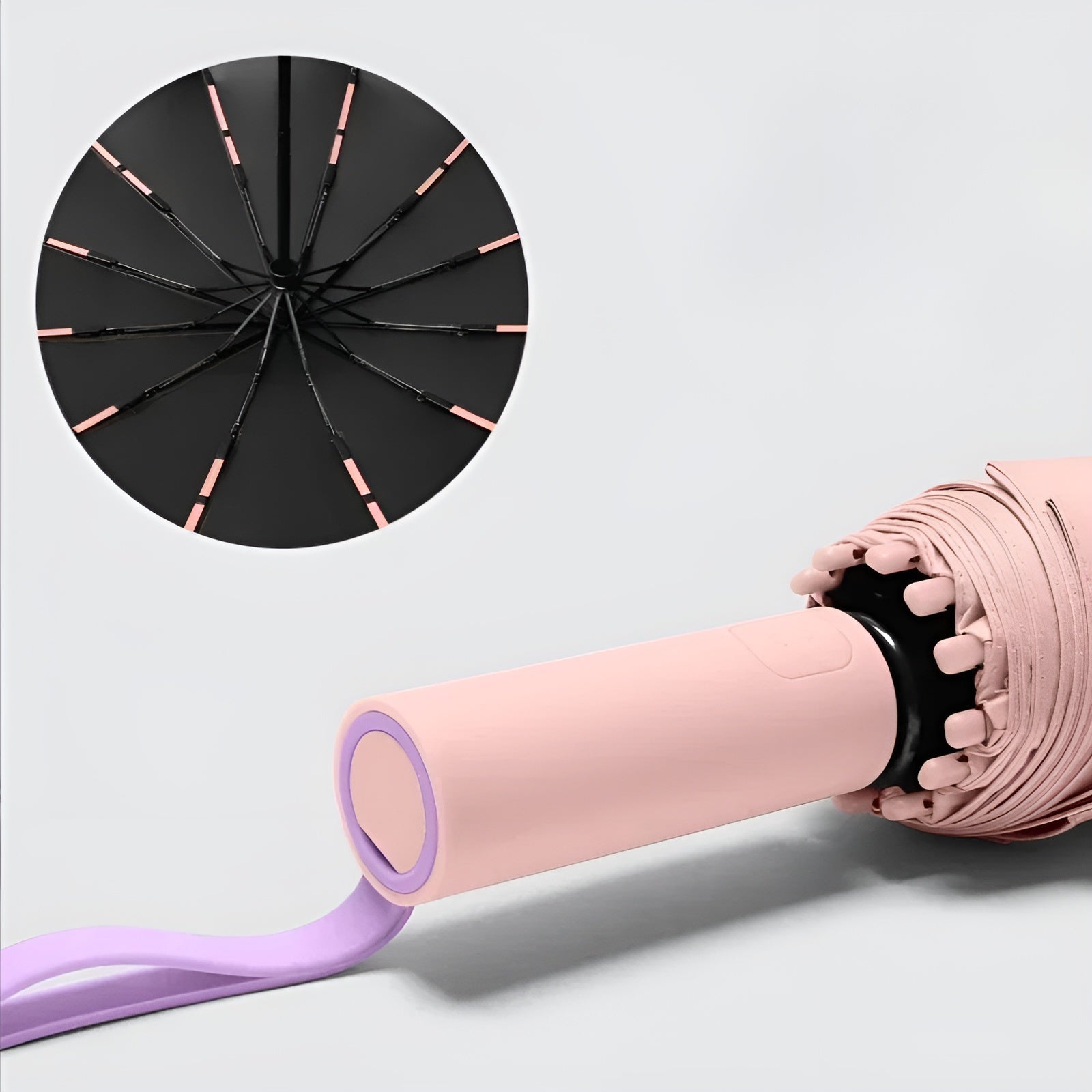 Kompakt Paraply – Vind- og Vanntett | Lett å Ta med på Reisen - Rosa