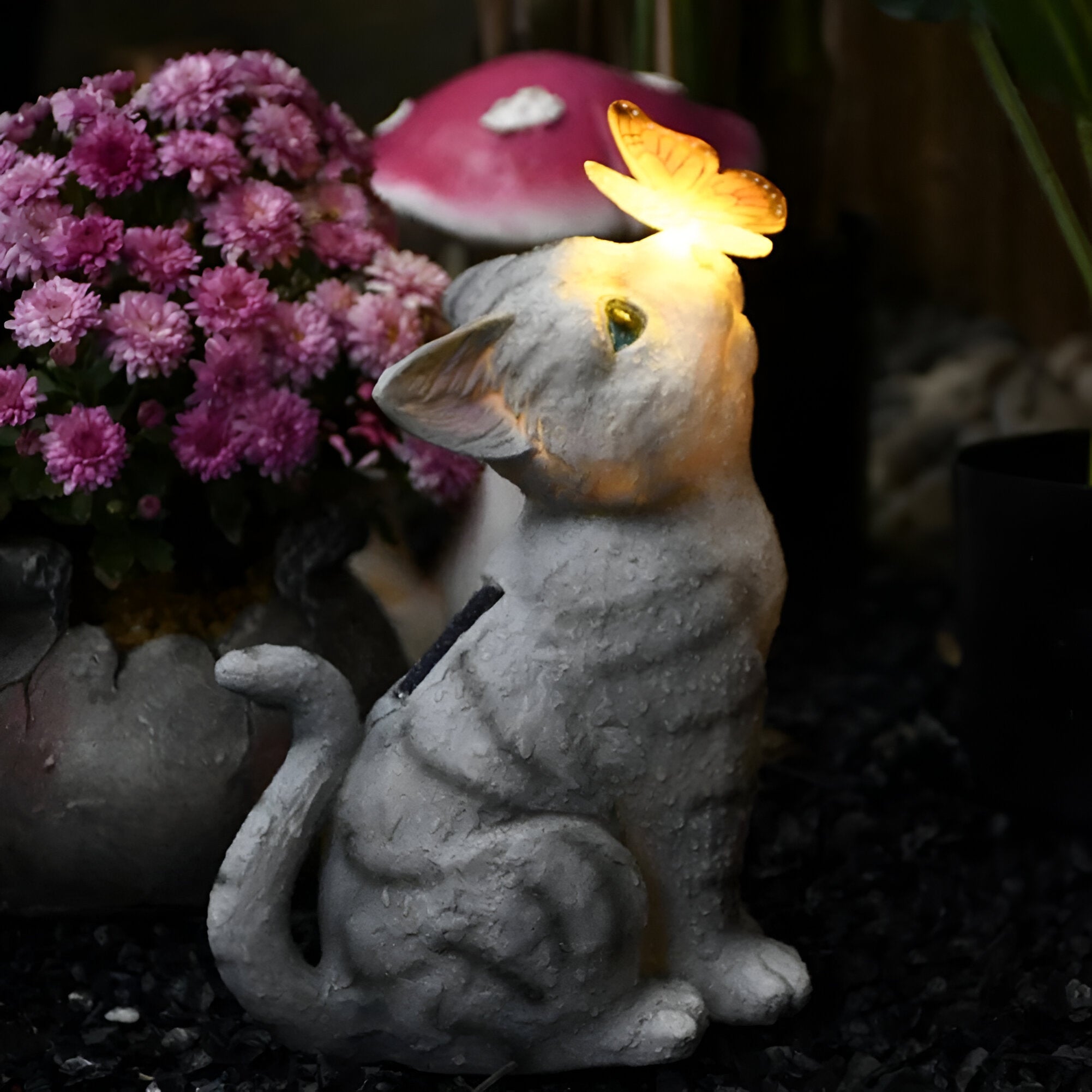 Feblilac – Solcelle LED Katteskulptur med Lys for Utendørsbruk