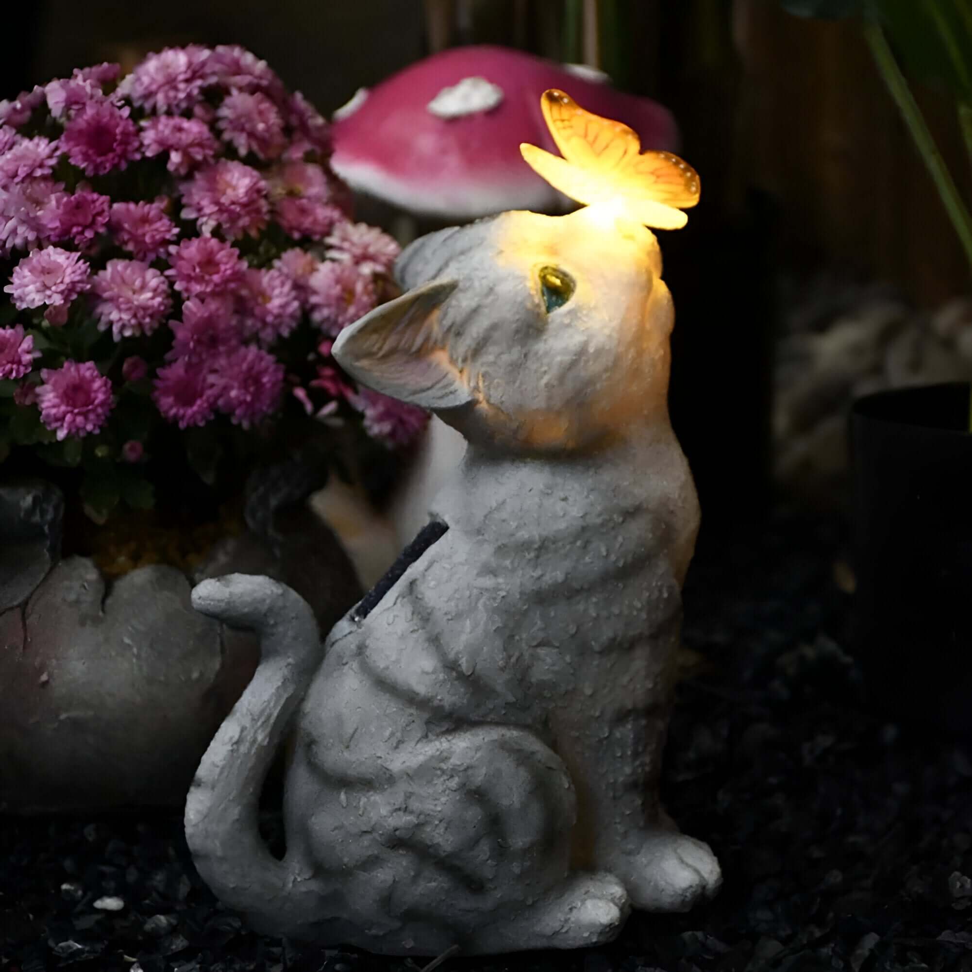 Feblilac – Solcelle LED Katteskulptur med Lys for Utendørsbruk