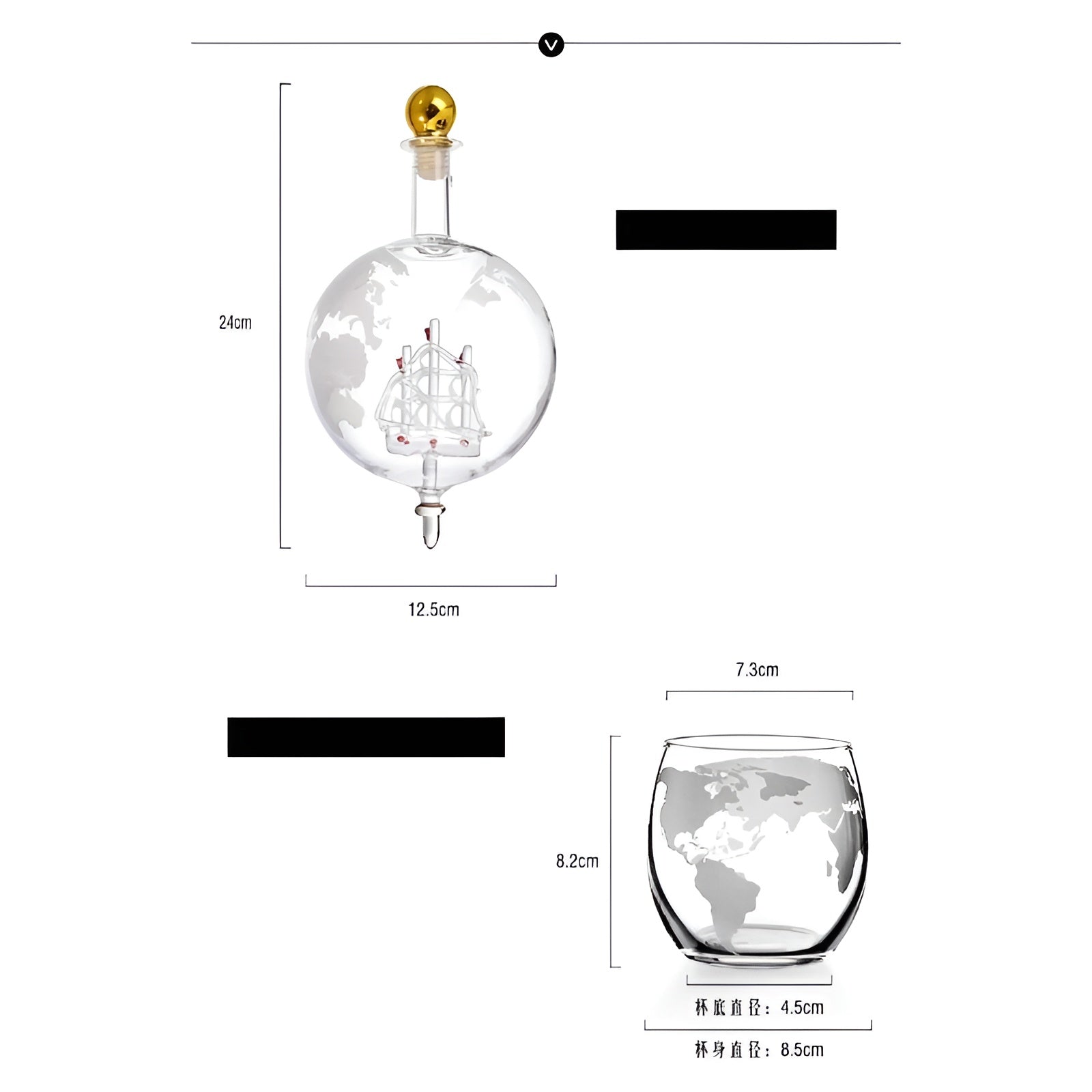 Kristall-Whiskykaraffe mit Gläsern – Weltkugel-Design | Dekorativ für Büro & Zuhause