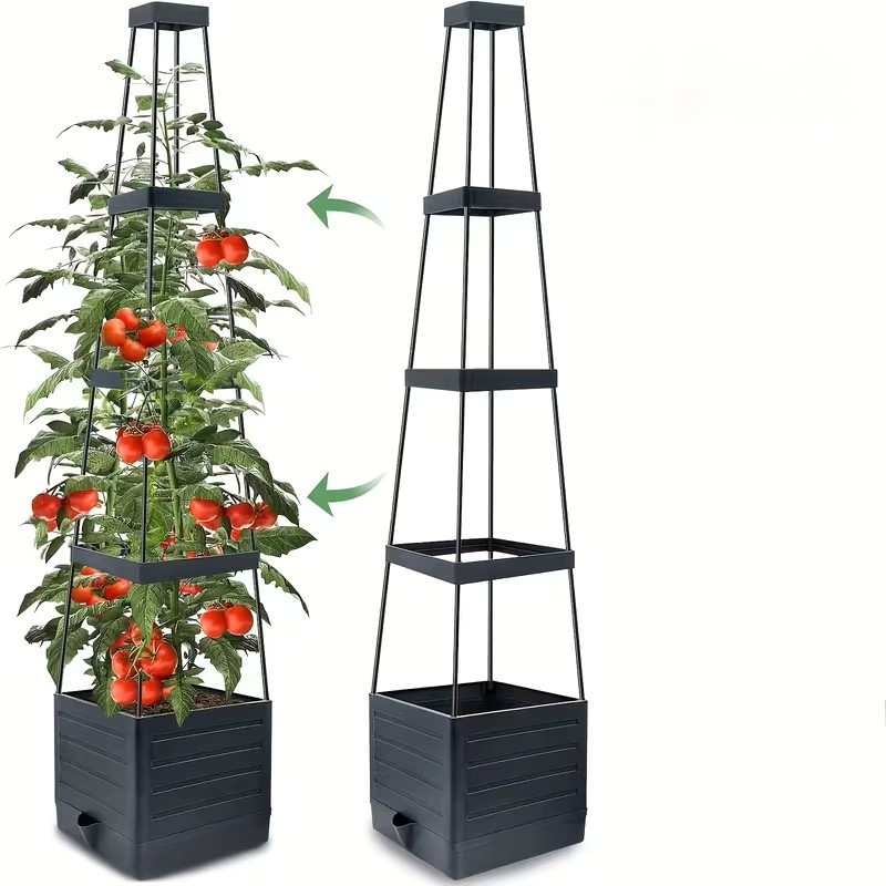 Selvvannende Plantekasse med Espalier – Perfekt for Tomater og Klatreplanter | Slitesterk Plast for Hage og Balkong