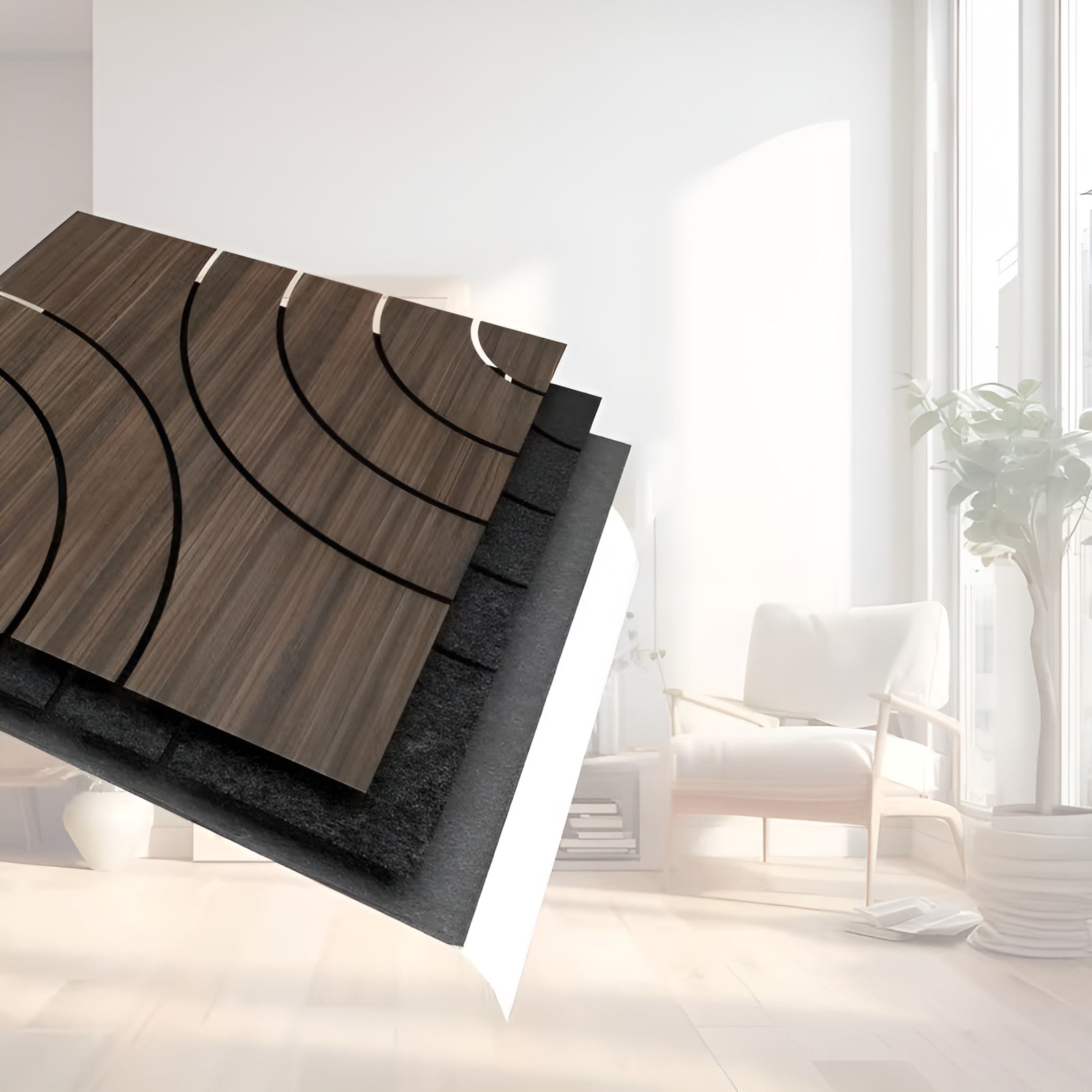 Akustiske Veggpaneler 4-pk – Lyddempende og Moderne | Perfekt for Hjemmekontor og Stue - Trebeis / 4 Pakker - Tapet