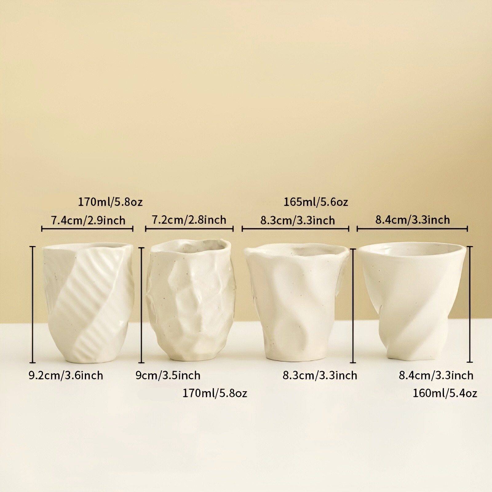 Sett Med 4 Keramiske Kopper I Rosa Og Kremhvit – Håndlagde Og Dekorative | Perfekte For Kjøkkenet Og Bordet