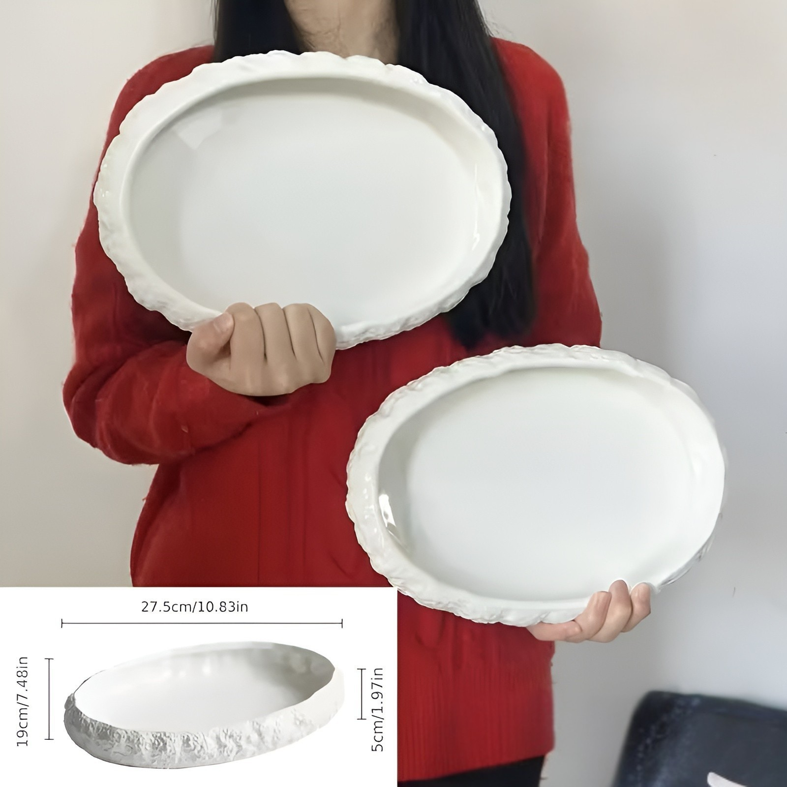2er Set große Keramik-Fischplatten – Hochwertiges Serviergeschirr in Steinoptik | Perfekt für Fisch und Meeresfrüchte