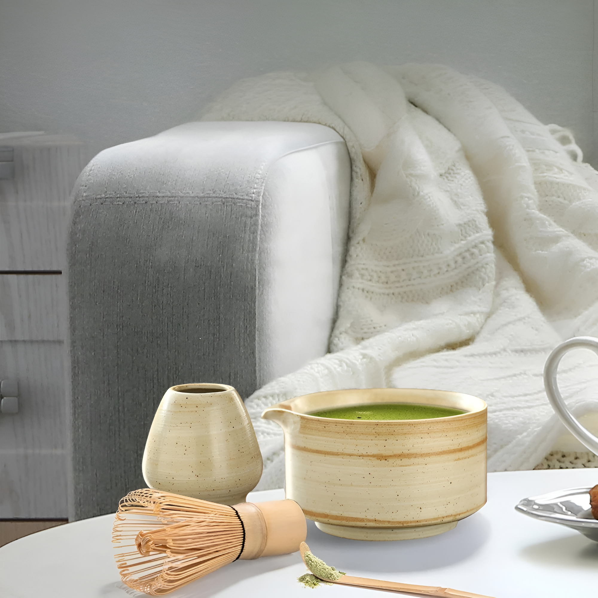 Matcha Keramisksett- 4 Deler Japansk Teapot og Kopper