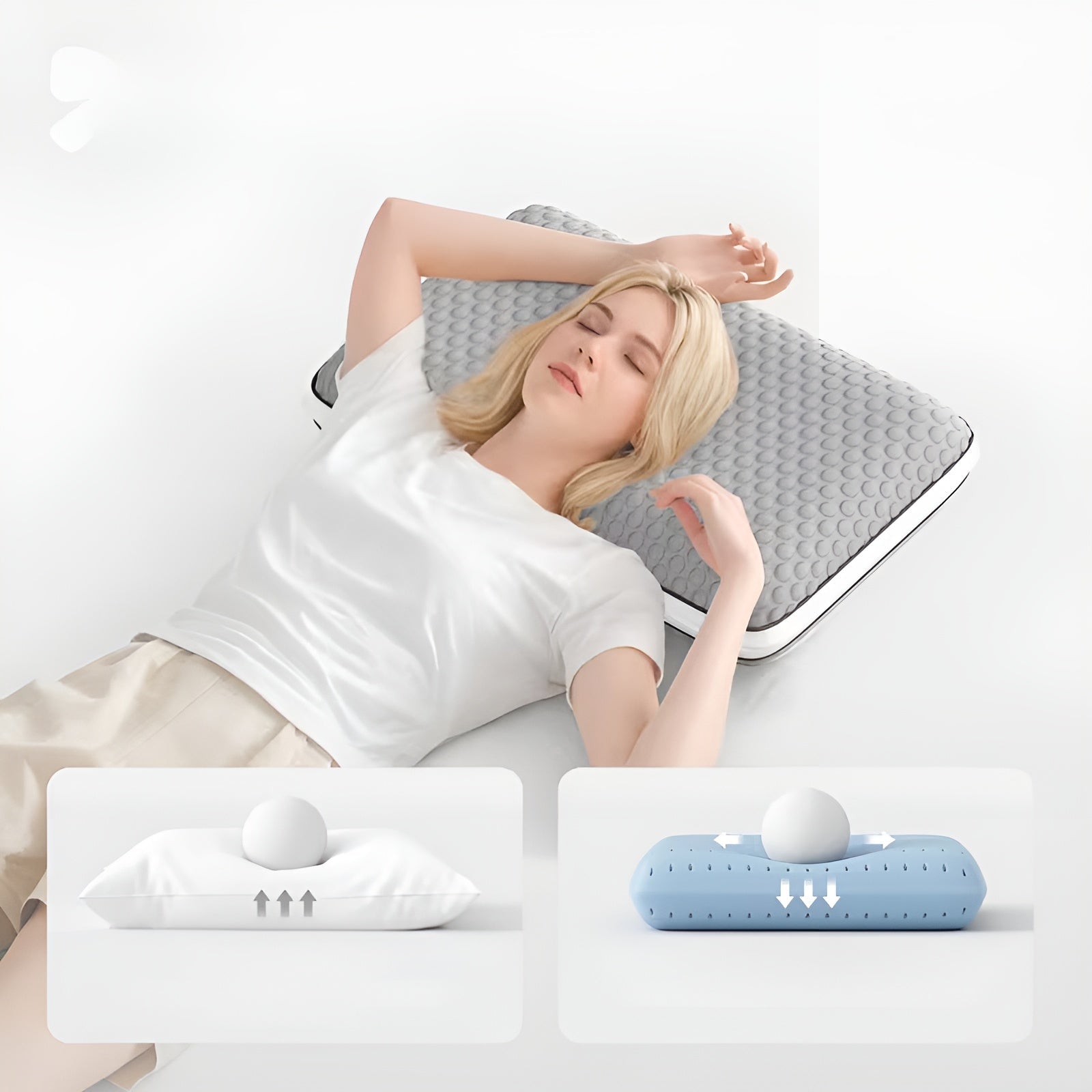 Ergonomisk Pute Med Kjølefiber – Begge Sider & Pustende | Ideell For De Som Sover På Ryggen, Siden Eller Magen