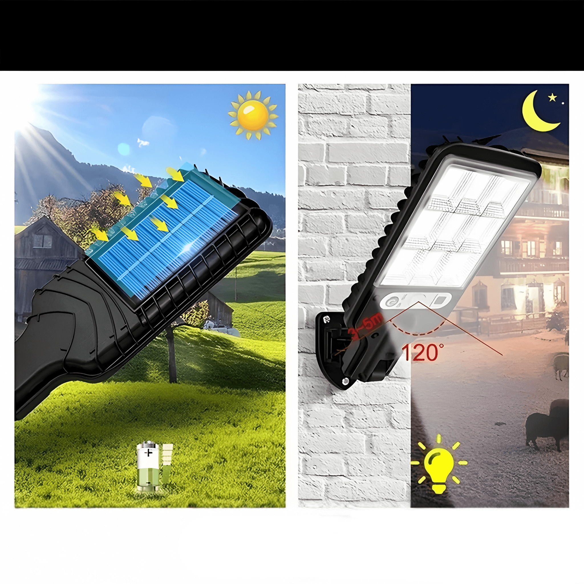 Solcellevegglampe Utendørs - Bevegelsessensor Energieffektiv Led-Belysning