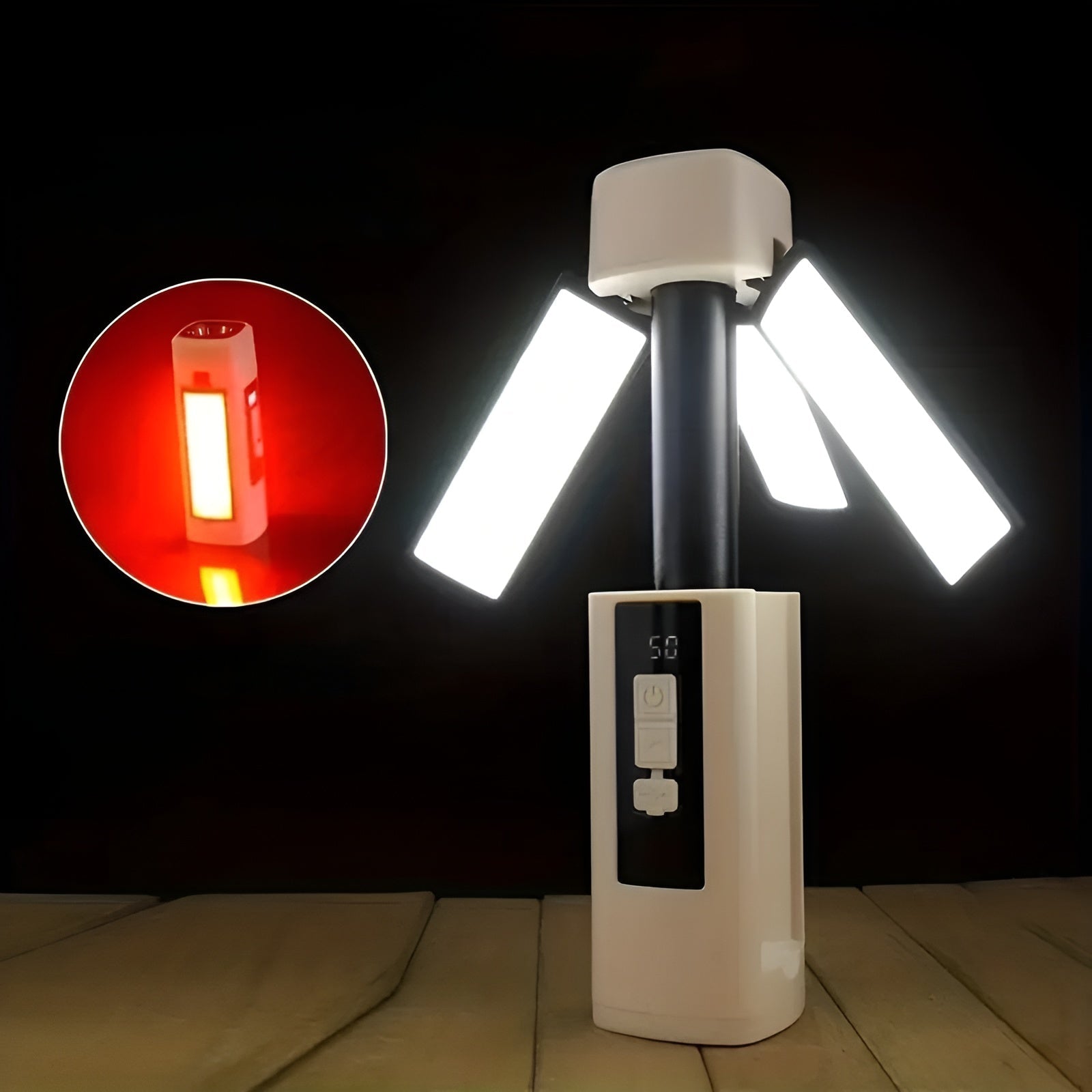 Campinglampe – Oppladbar via USB og 360° Roterbar | Perfekt for Utendørsbruk og Nødsituasjoner