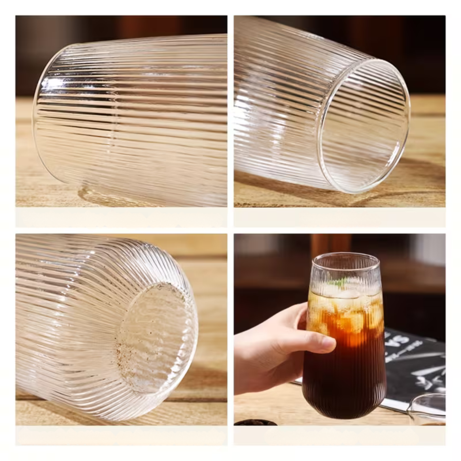 6-sett Stripete Vintage-glass – Varmebestandig Borosilikatglass | Dekorativt Og Egnet Til Daglig Bruk