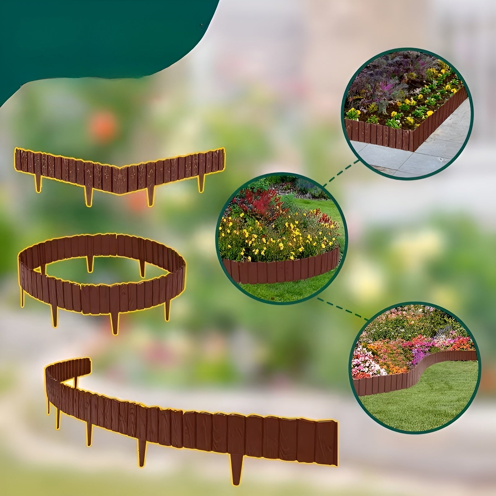 Fleksibel Bedkant i Trelook – Dekorativ Avgrensning for Plen og Blomsterbed | Enkel DIY-Montering