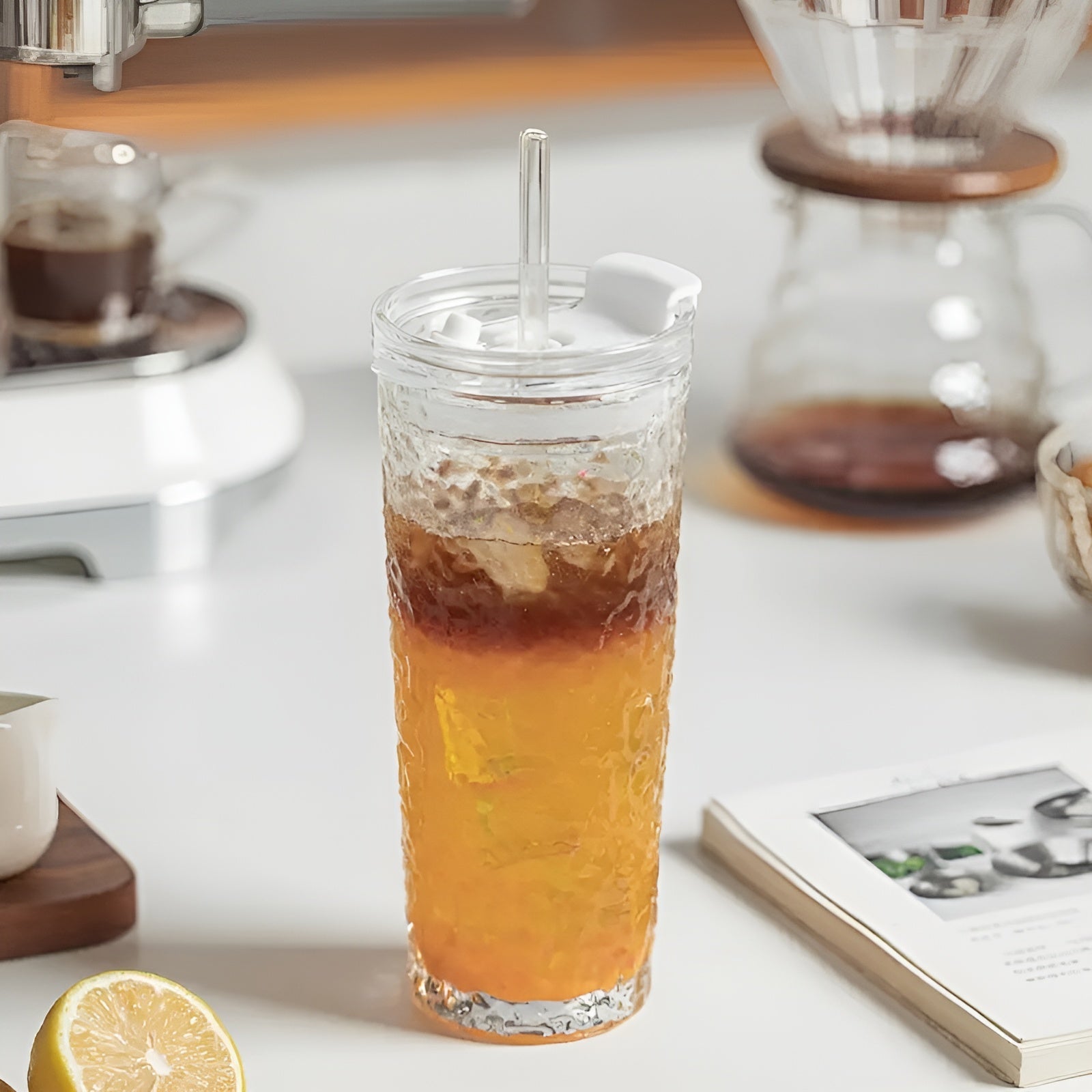 Glass med Lokk og Sugerør – Gjenbrukbare og Sklisikre | Perfekt for Kaffe, Te og Kald Drikke