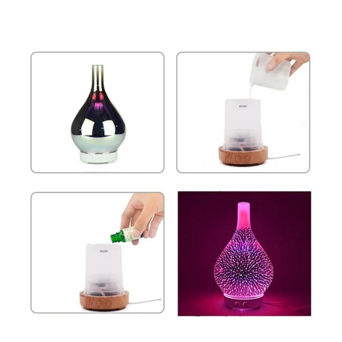 Aroma Diffusor Med 3d-glassdesign - Led-fargeendring Og Duftoljefunksjon