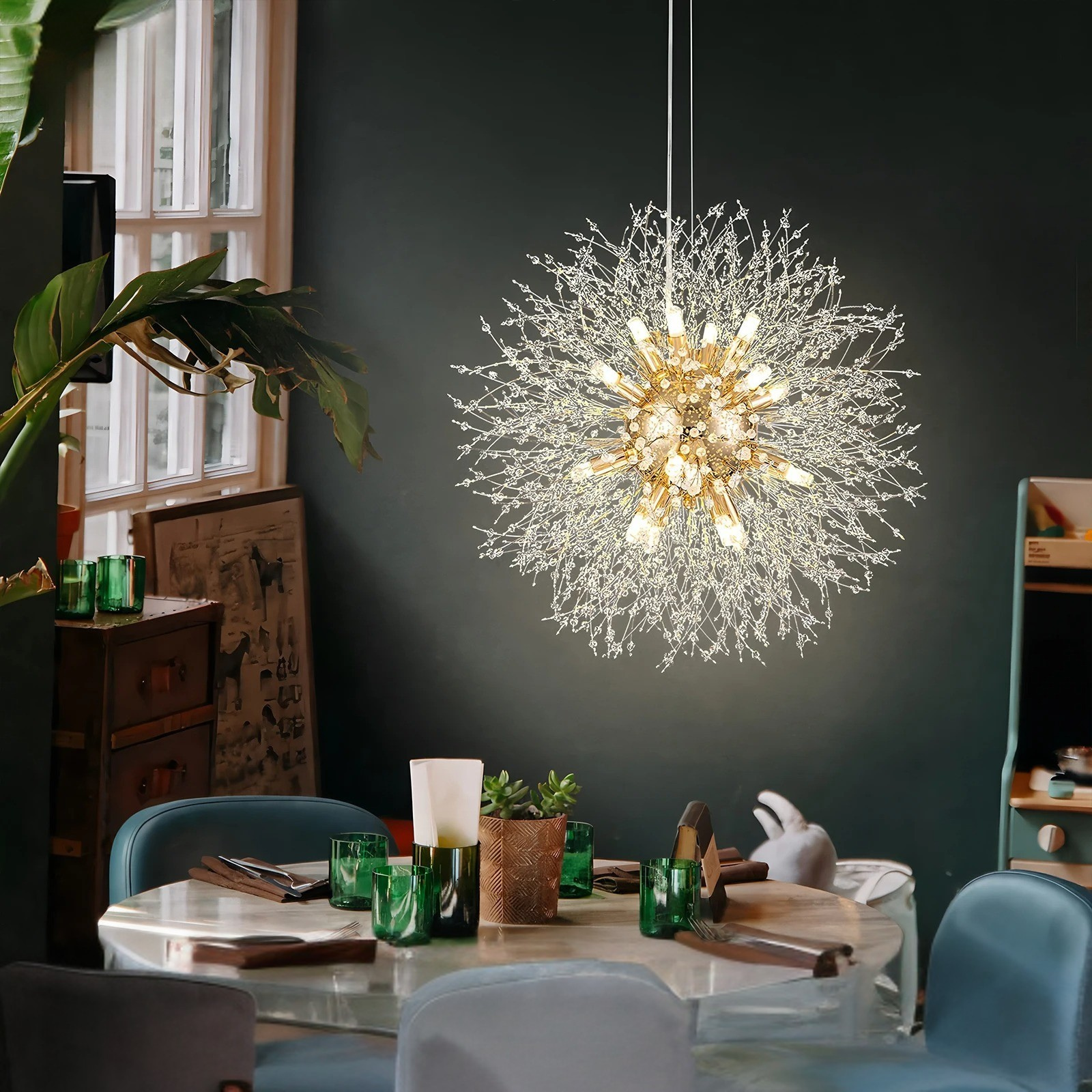 LED Lysekrone med Krystallkuler – Funklende og Dekorativ | Perfekt for Stue og Spisestue - Lysekroner