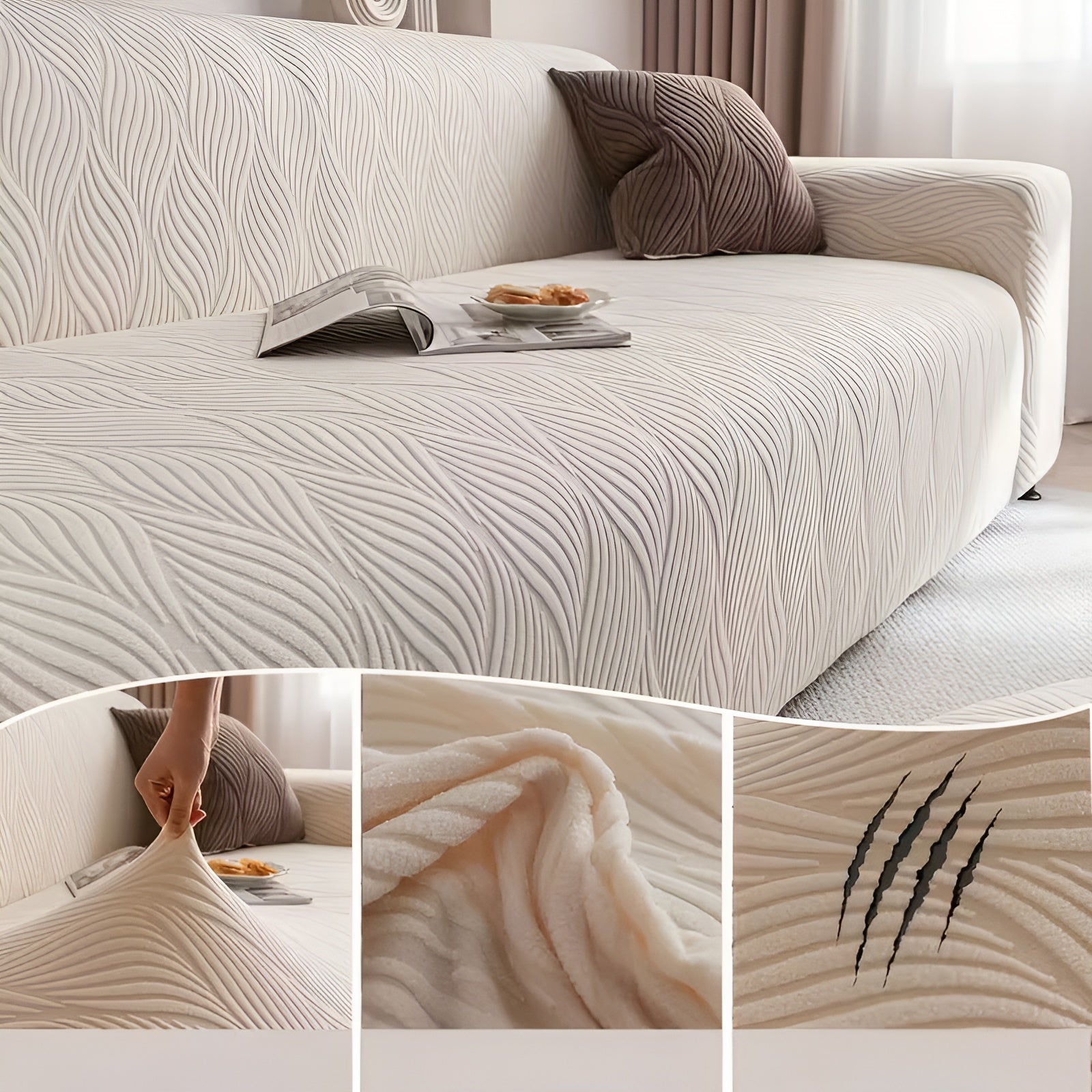 Elastischer Sofabezug aus Fleece – Weich und Gemütlich | Jacquard-Struktur, Perfekt für Sofa & Wohnraum