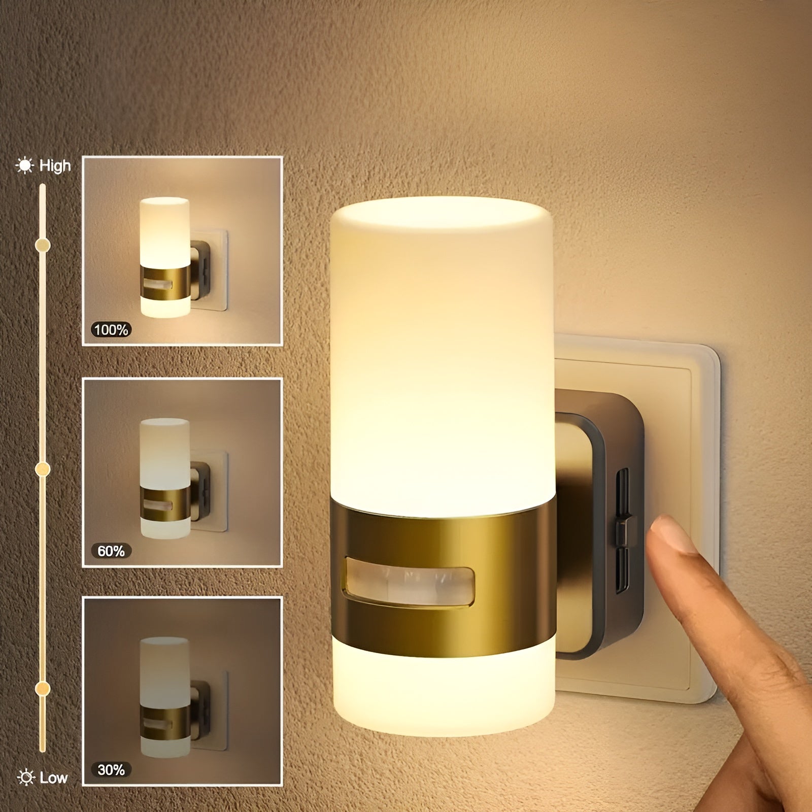 2-pakning LED Nattlamper – Med Bevegelsessensor | Moderne Veggbelysning i Svart og Kobber